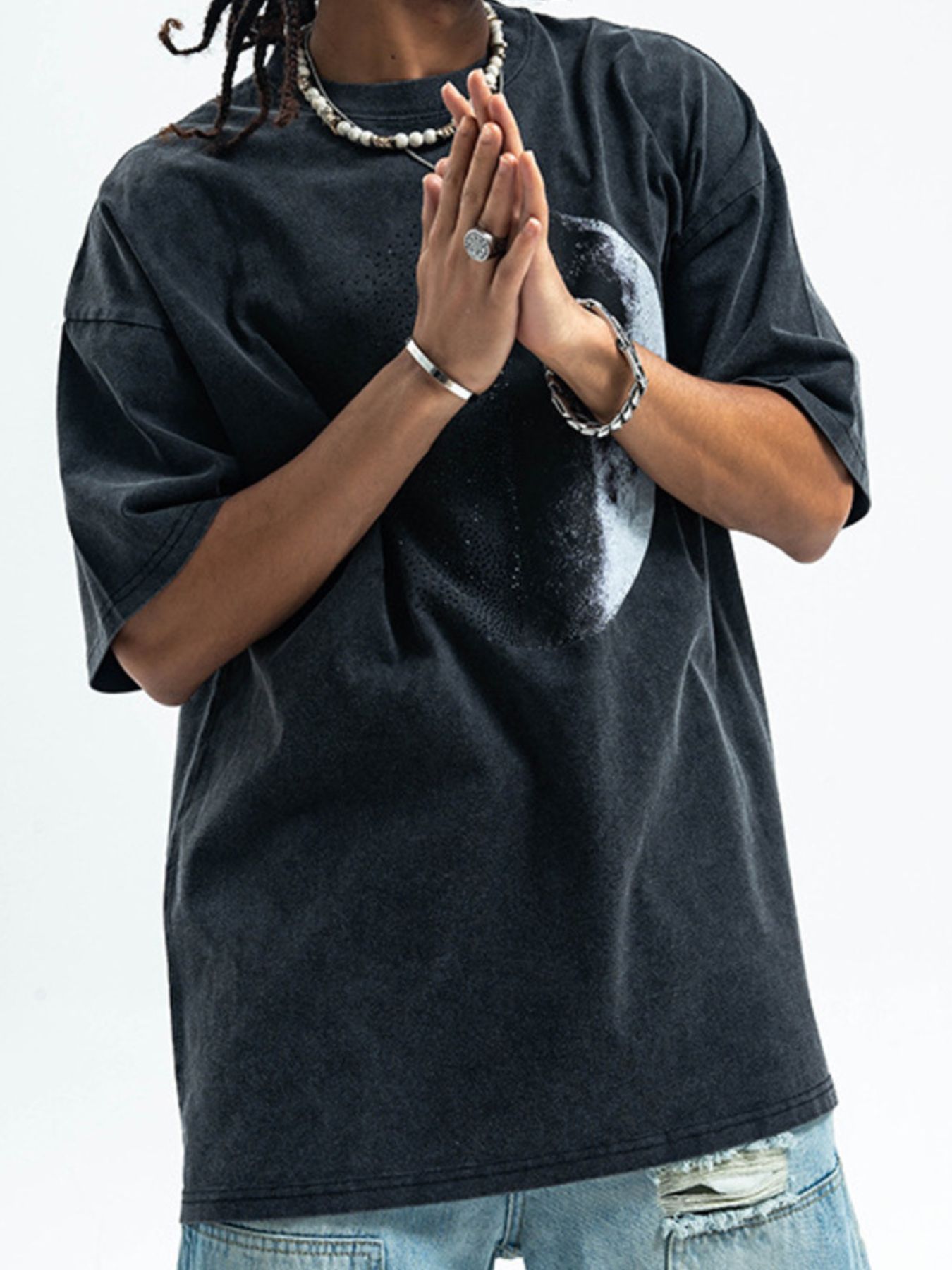 Men's Moon Round Neck Half Sleeve T-Shirt