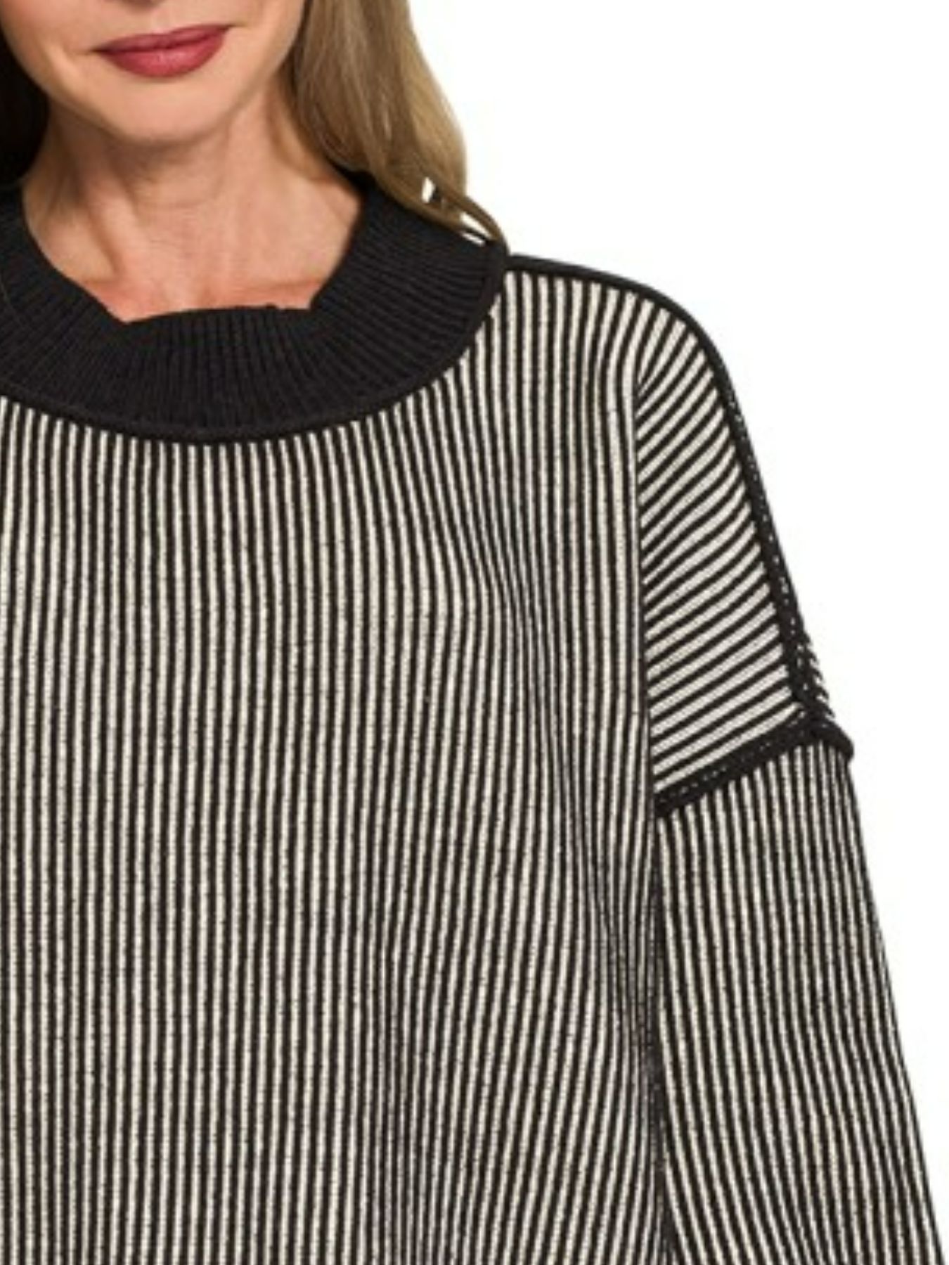 Exposed Seam Two Tone Ribbed Sweater