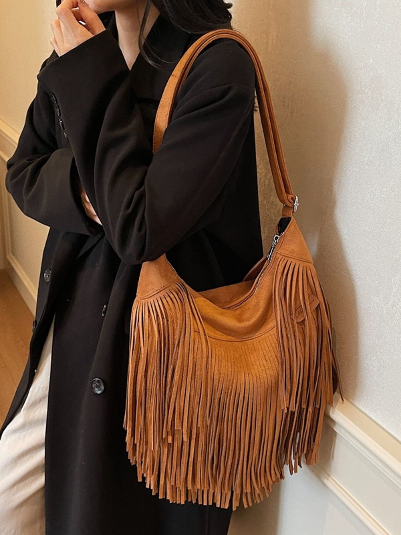 Fringe Suede Crossbody Bag