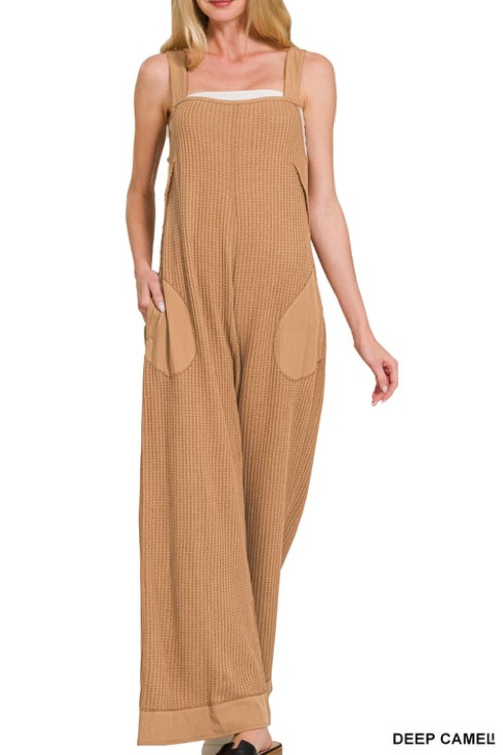 Knit Waffle Wide Leg Overalls