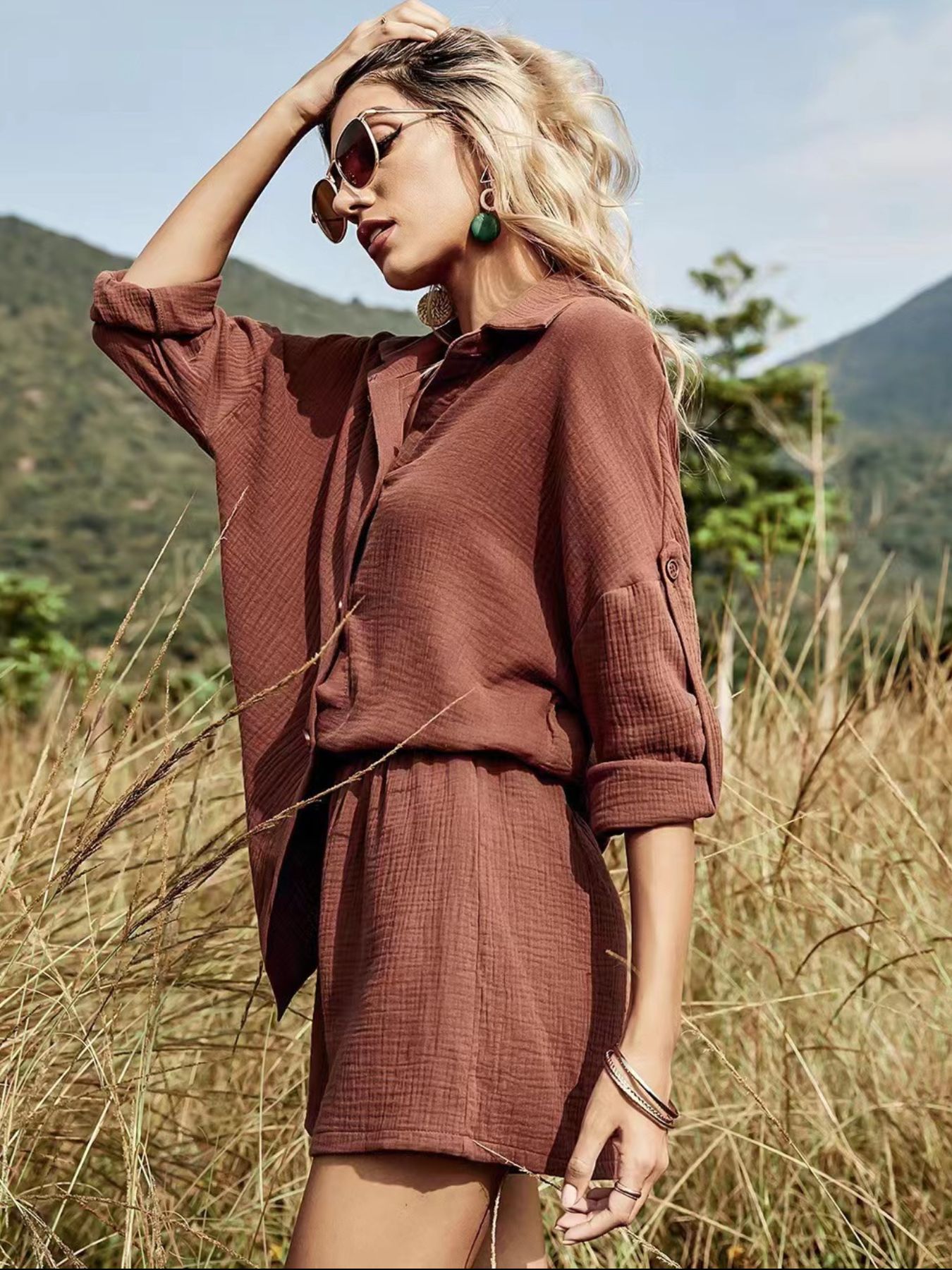 Button Down Shirt and Shorts Set