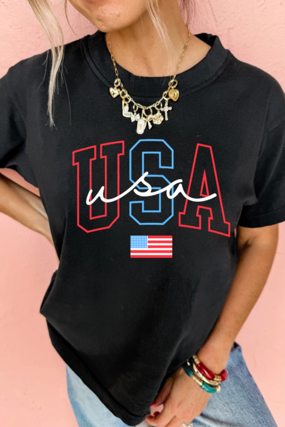 USA Round Neck Short Sleeve T-Shirt