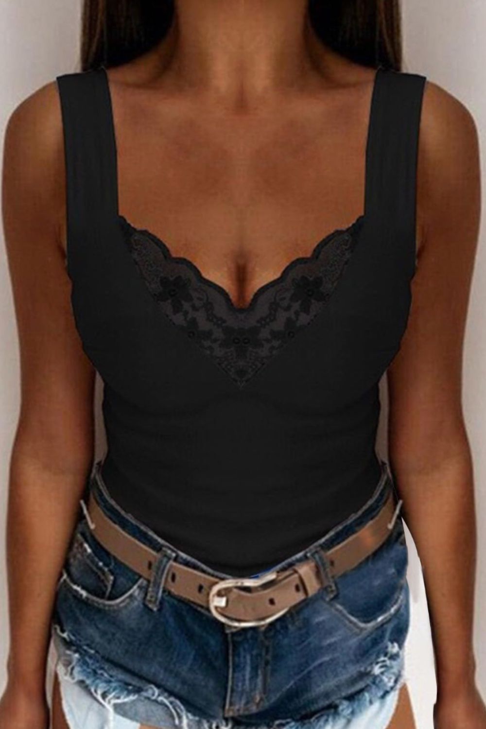 Full Size Lace Detail V-Neck Tank Plus Size