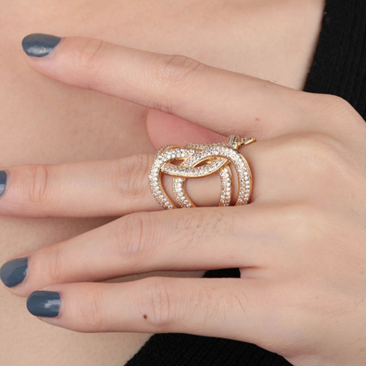 18K Gold-Plated Zircon Interwoven Ring