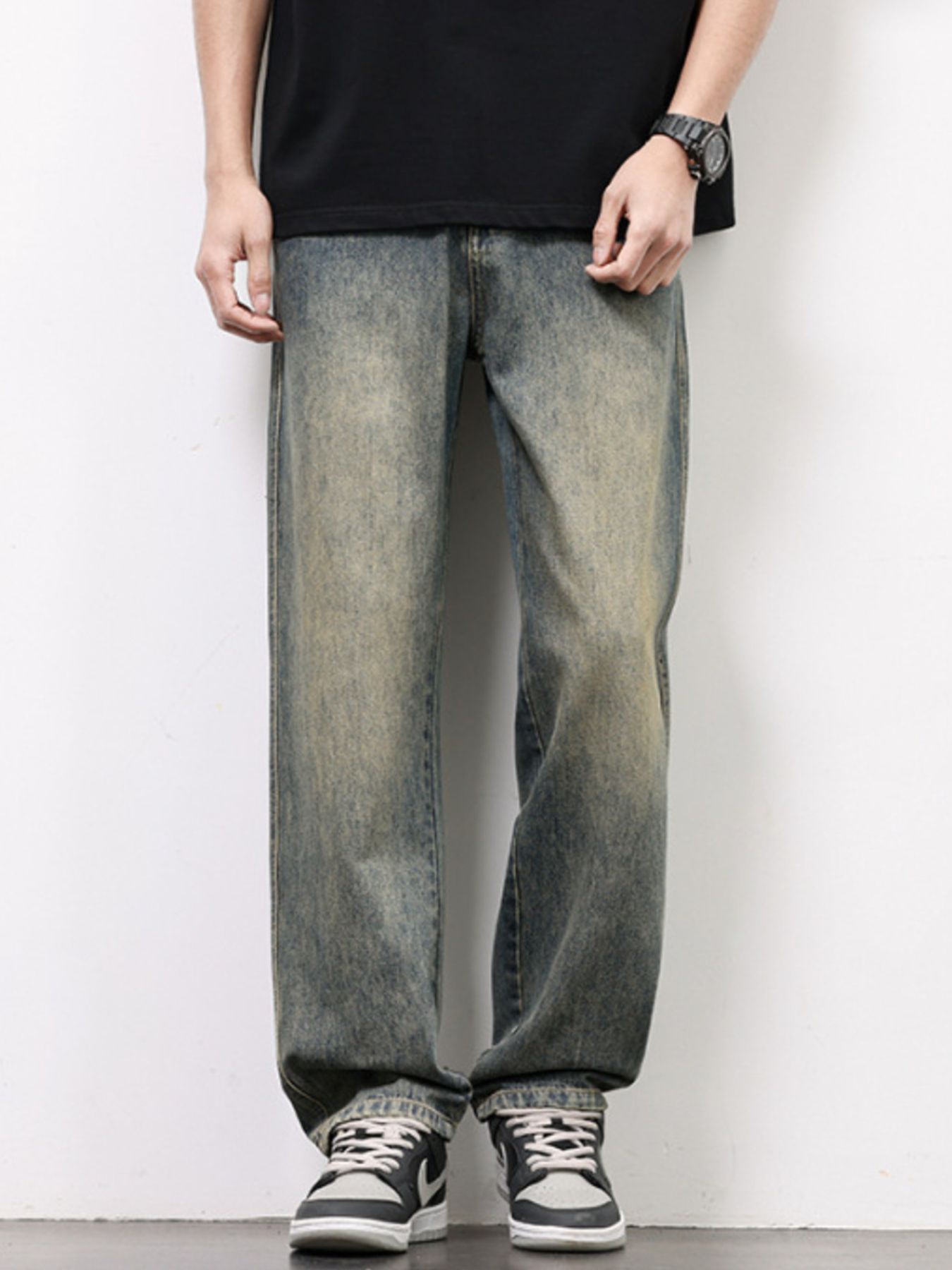 Men's Washed Wide Leg Relaxed Fit Jeans