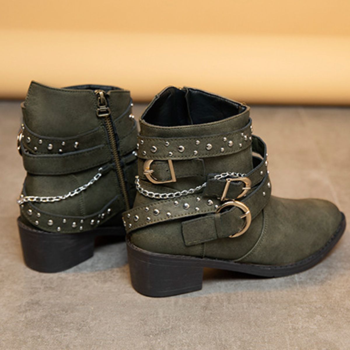 Studded Buckle Ankle Boots