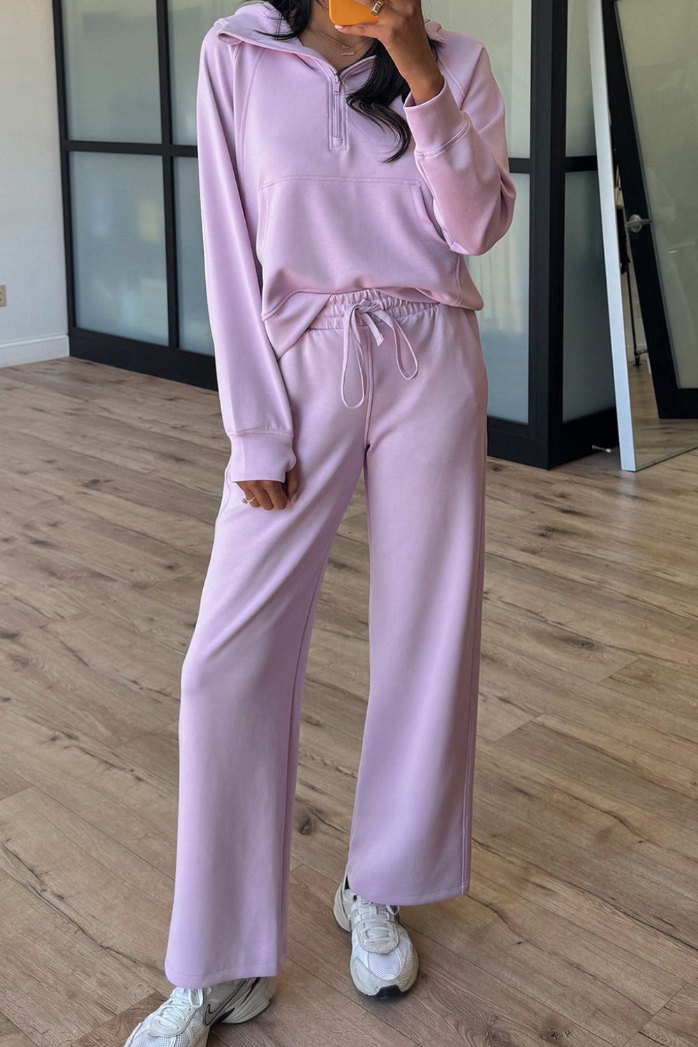 Half Sleeve Kangaroo Pocket Hoodie and Pants Set