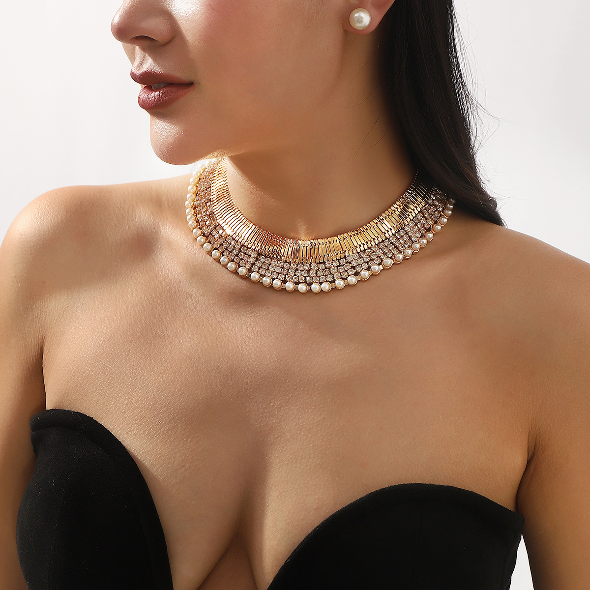 18K Gold-Plated Pearl Earrings and Necklace Jewelry Set