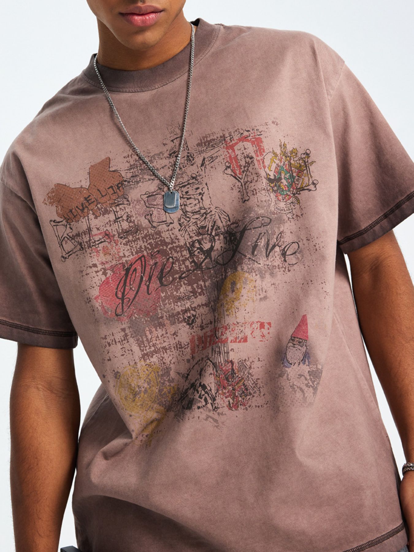 Men's Vintage Graphic Round Neck Oversized T-Shirt