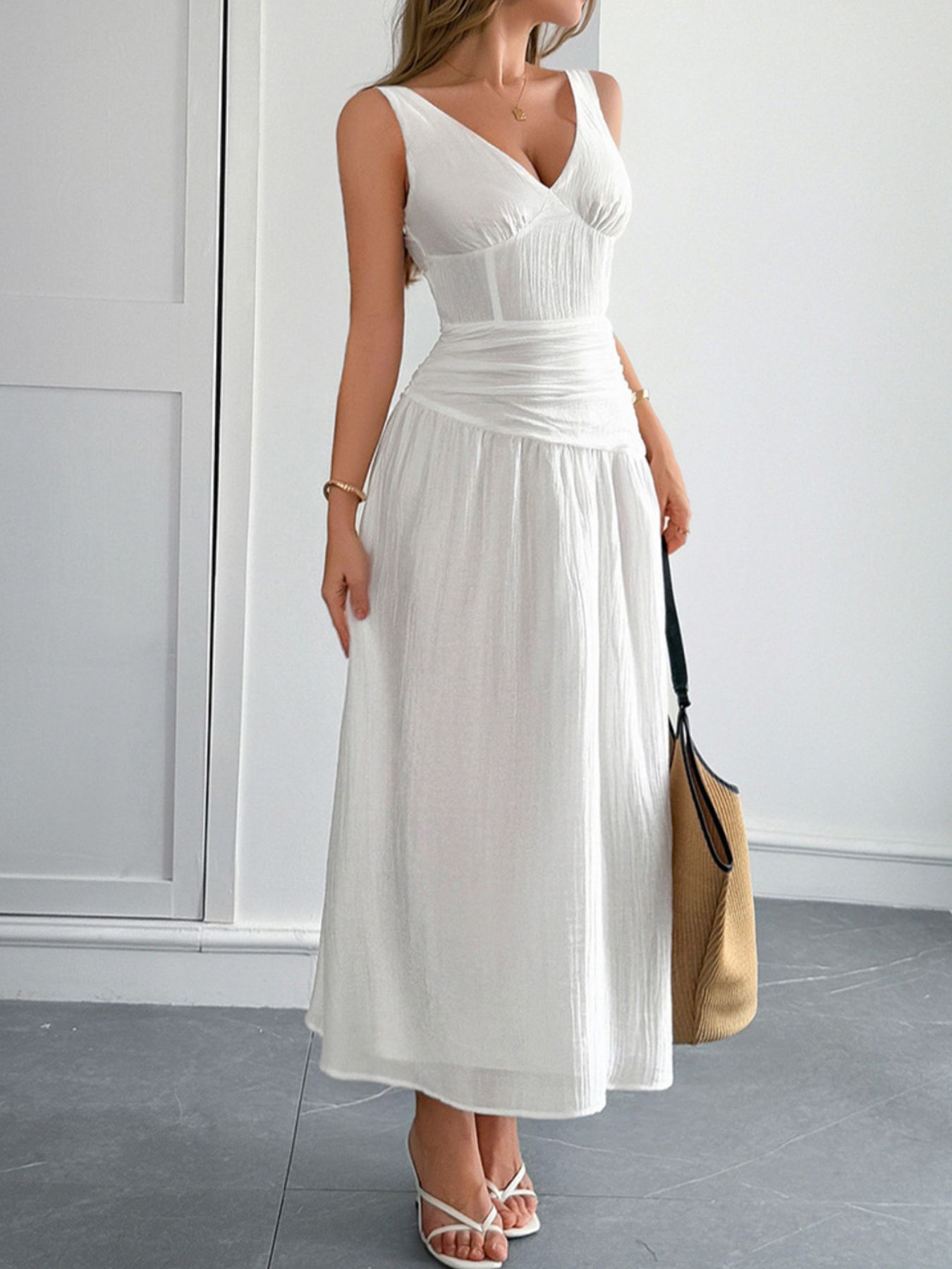 Cutout V-Neck Sleeveless Midi Dress
