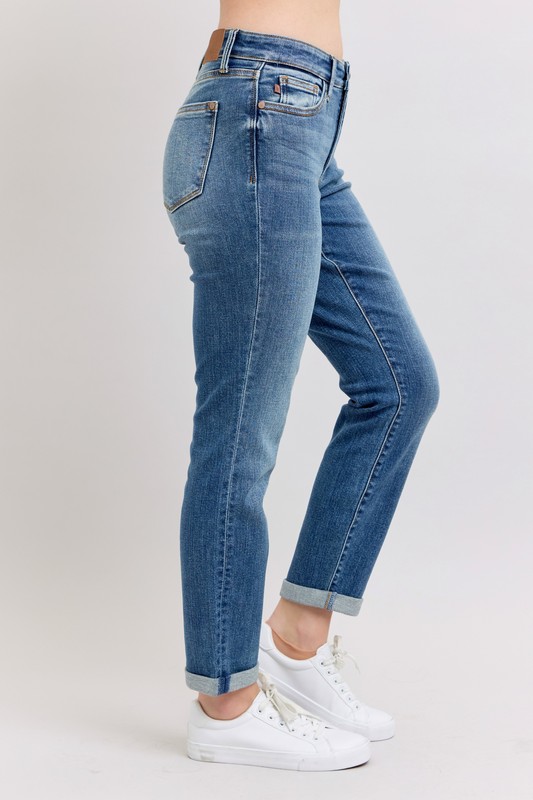 Full Size Mid Rise Skinny Cuff Jeans with Pockets Plus Size