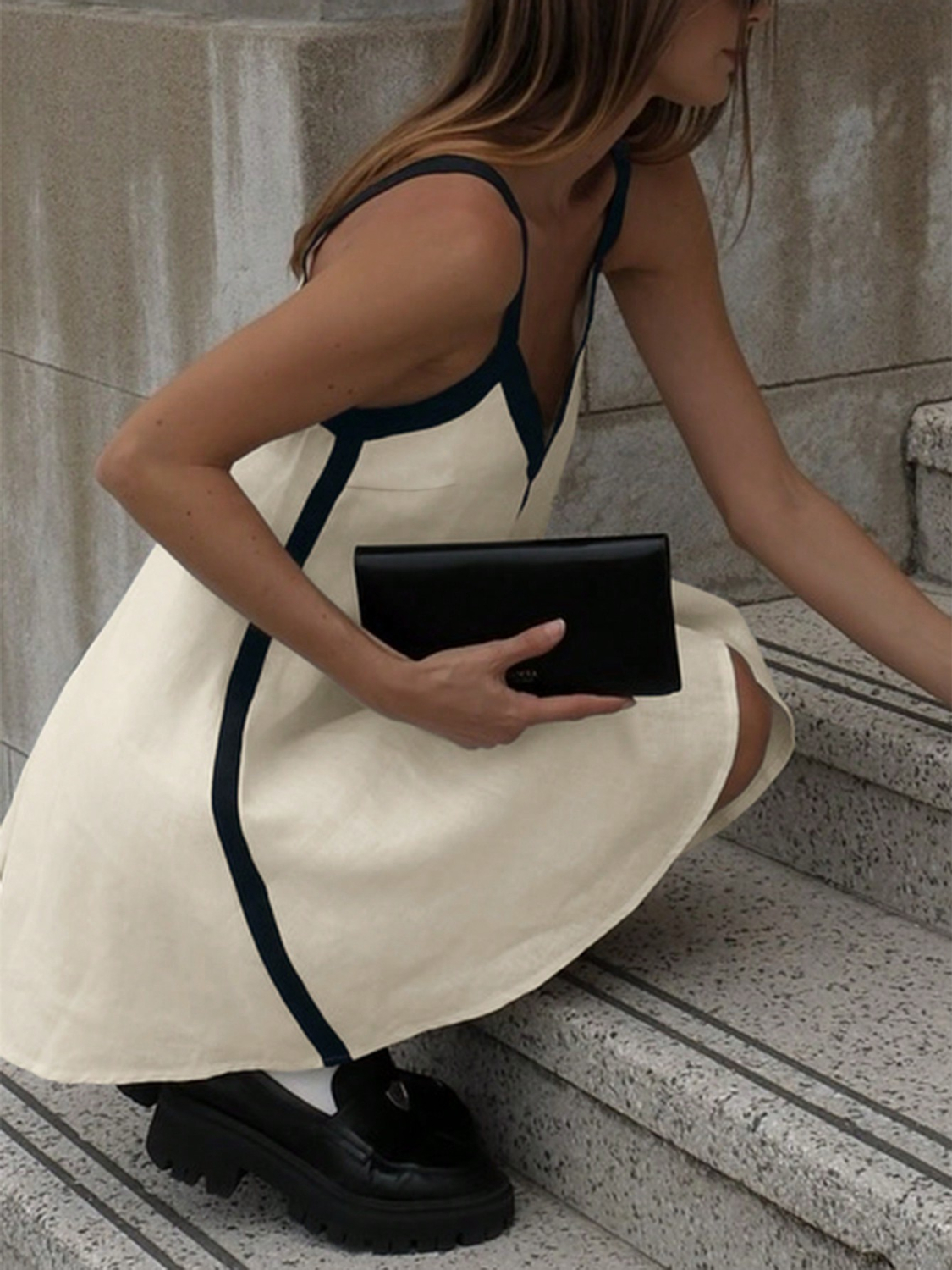 Contrast Trim V-Neck Mini Cami Dress