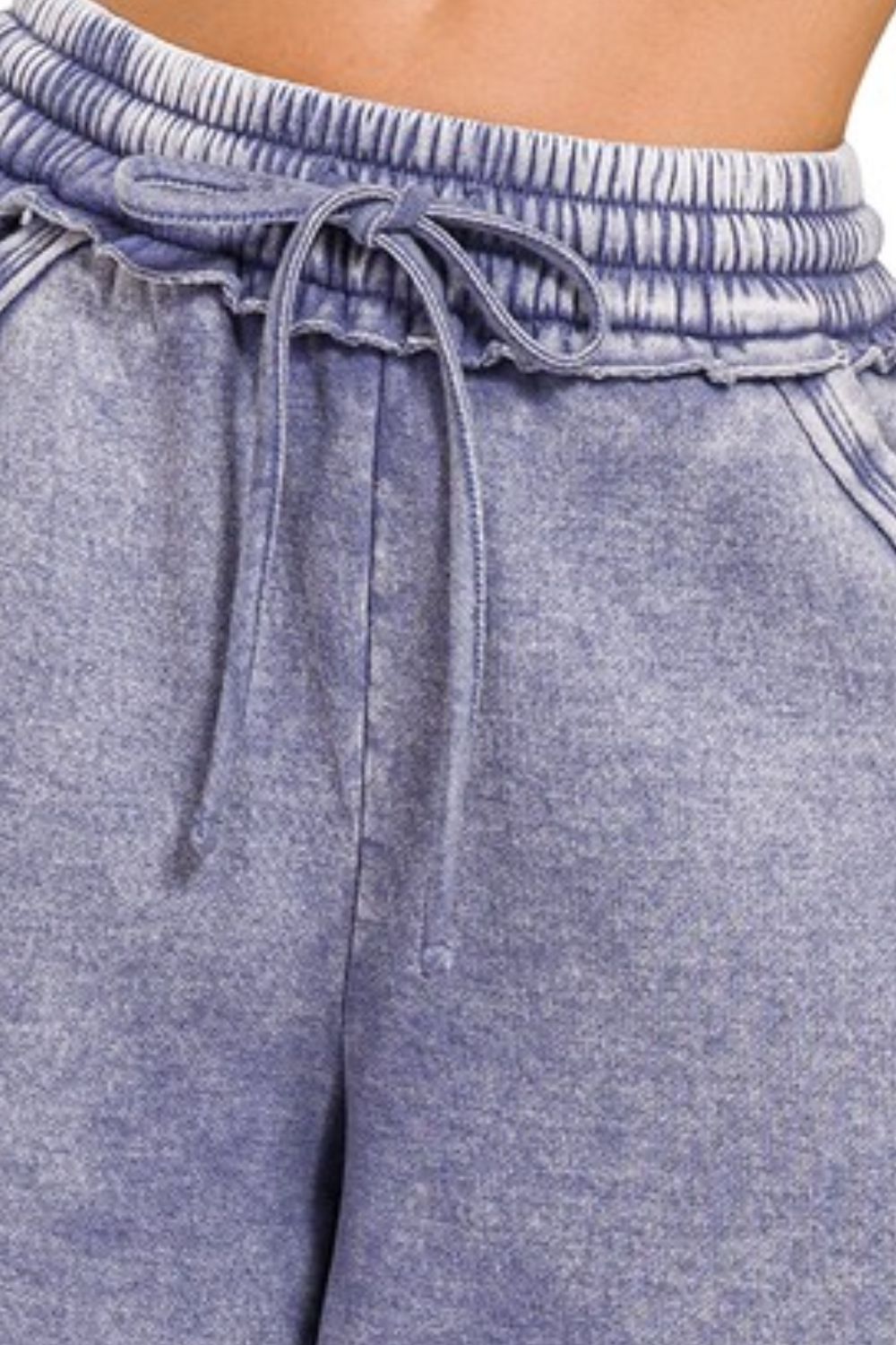 Acid Wash Fleece Drawstring Shorts With Pockets