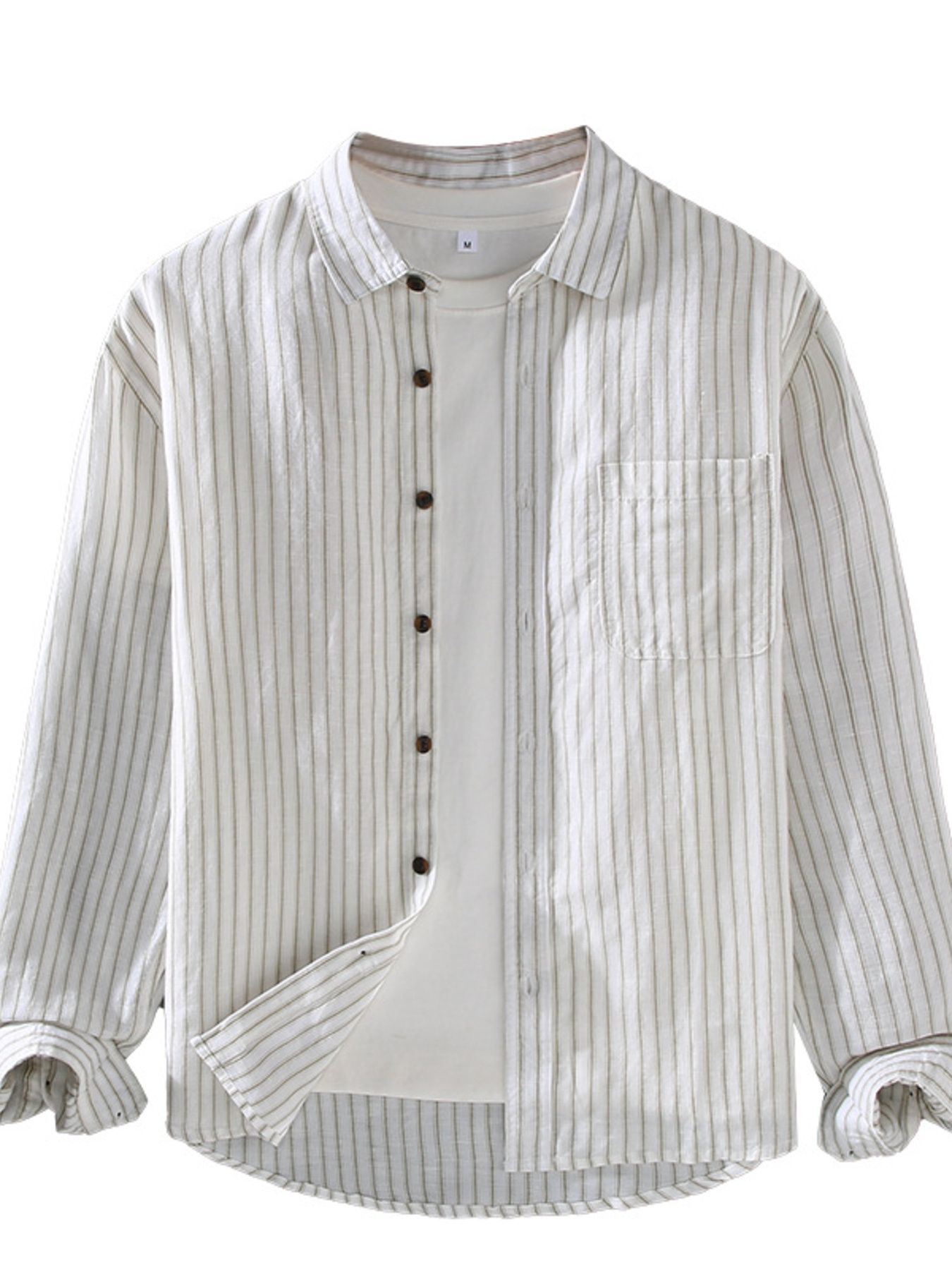 Men's Plus Size Striped Button-Up Shirt with Chest Pocket