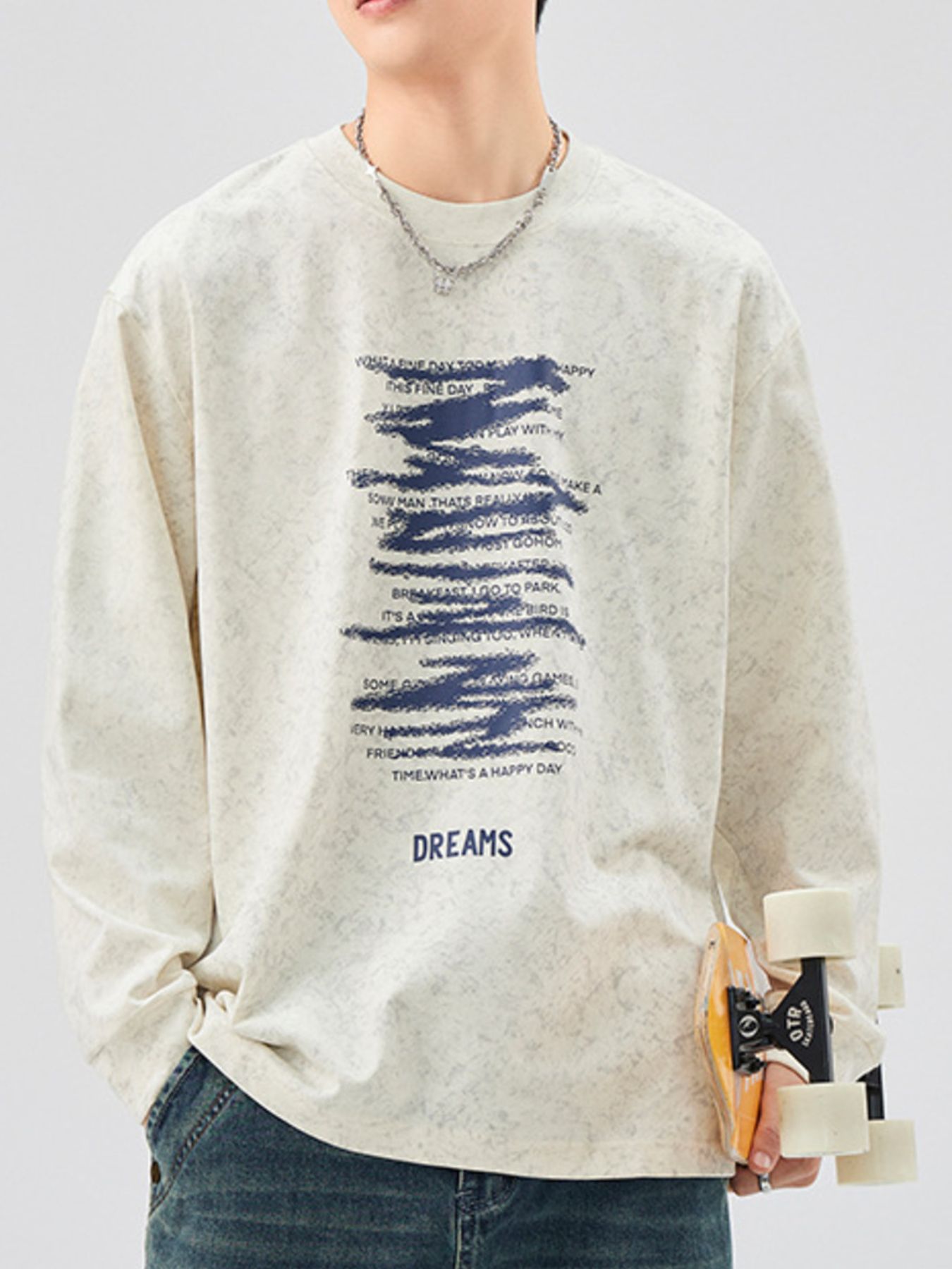 Men's Plus Size Graphic Round Neck Long Sleeve T-Shirt