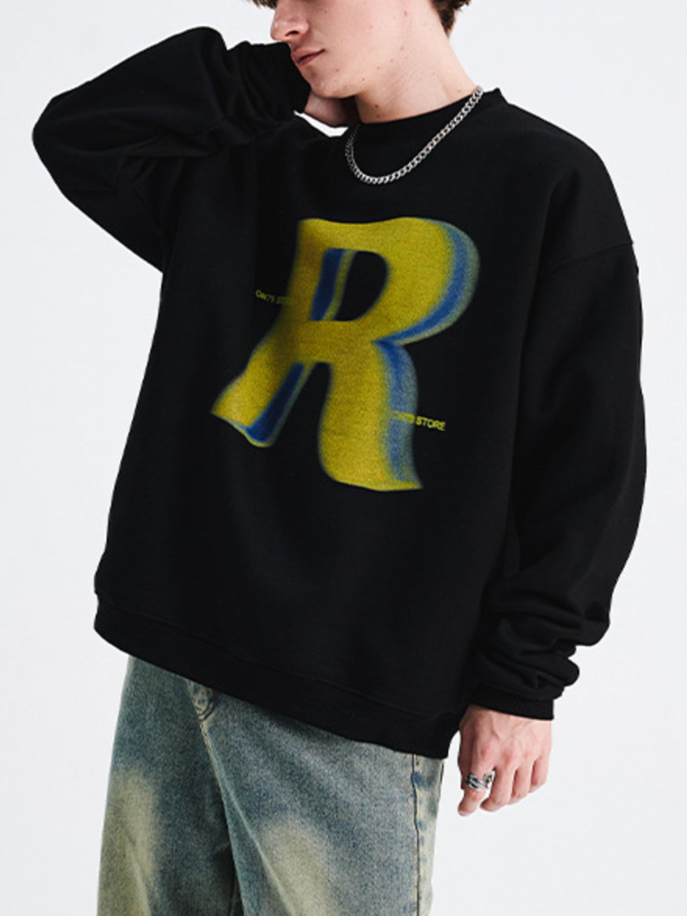 Men's Letter R Drop Shoulder Sweatshirt