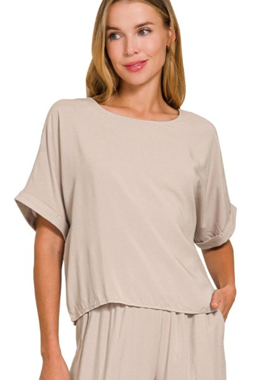 Round Neck T-Shirt and Wide Leg Pants Set