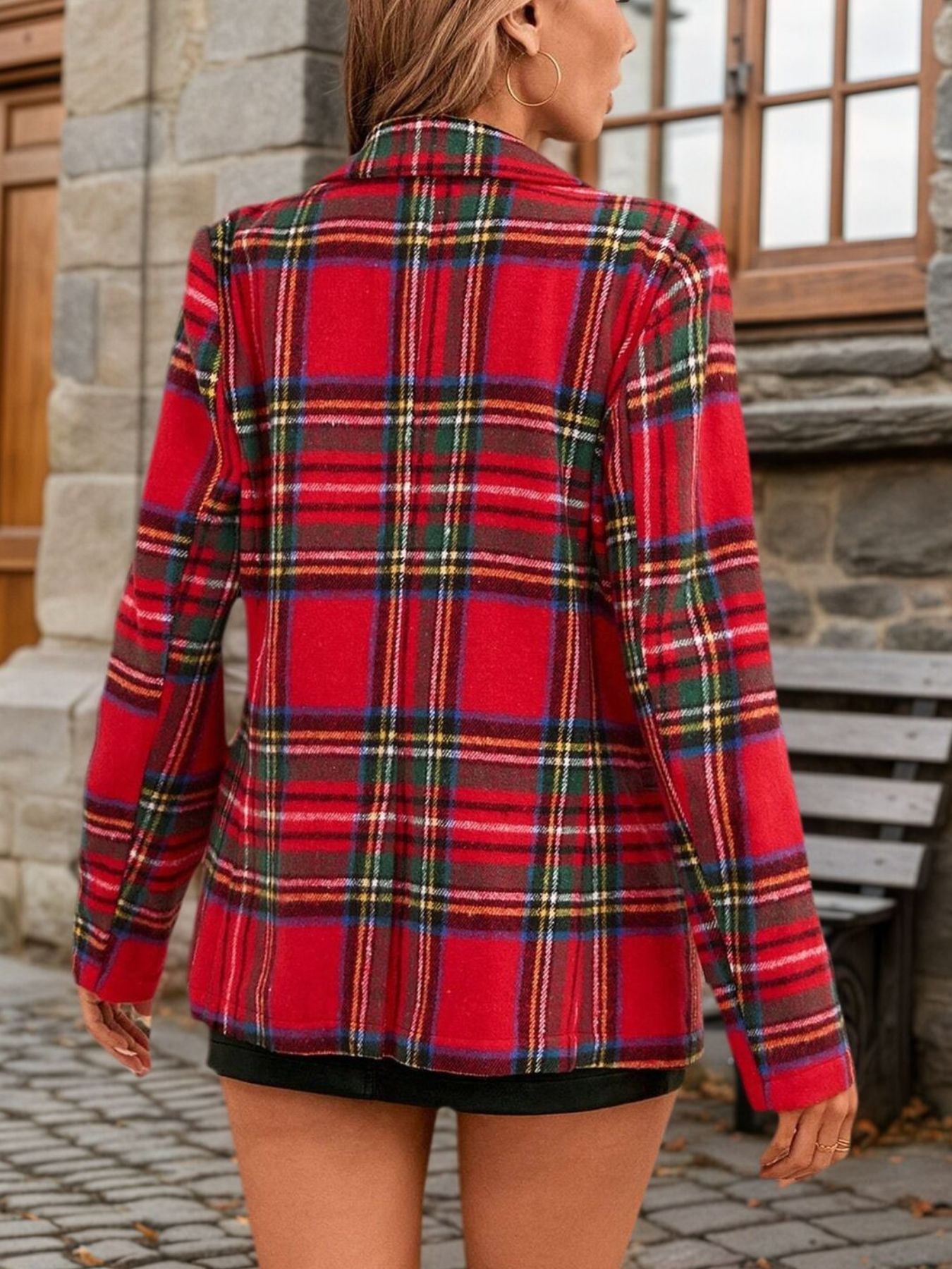 Christmas Plaid Single-Button Blazer