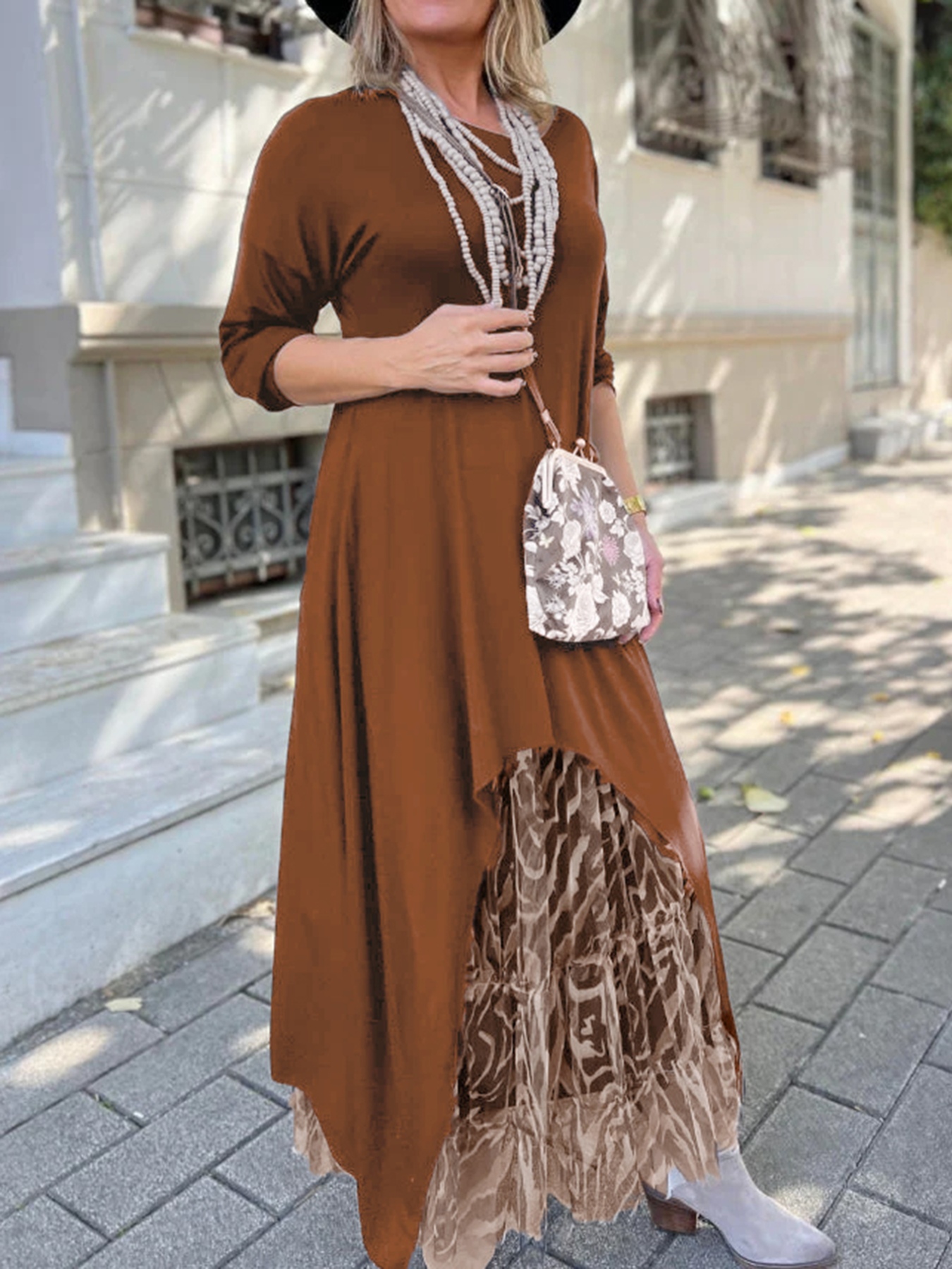 Plus Size Leopard Print Asymmetrical Hem Midi Dress