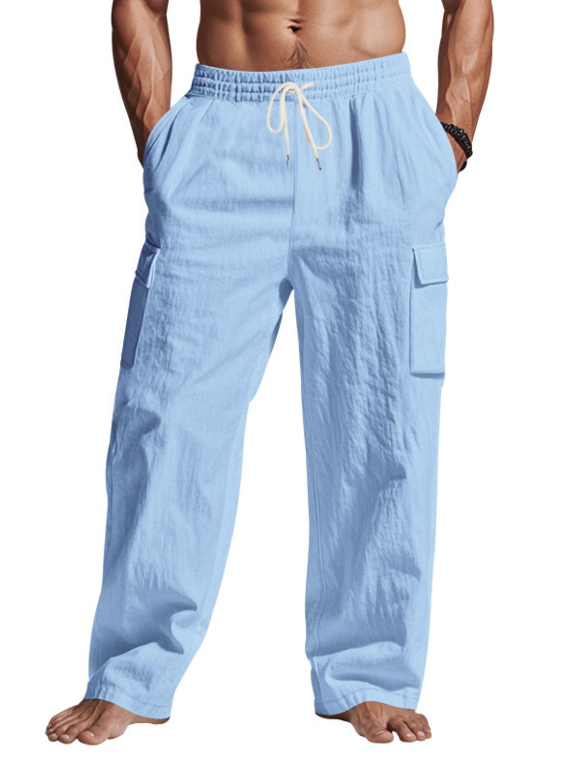 Men's Full Size Drawstring Pants with Pockets Plus Size