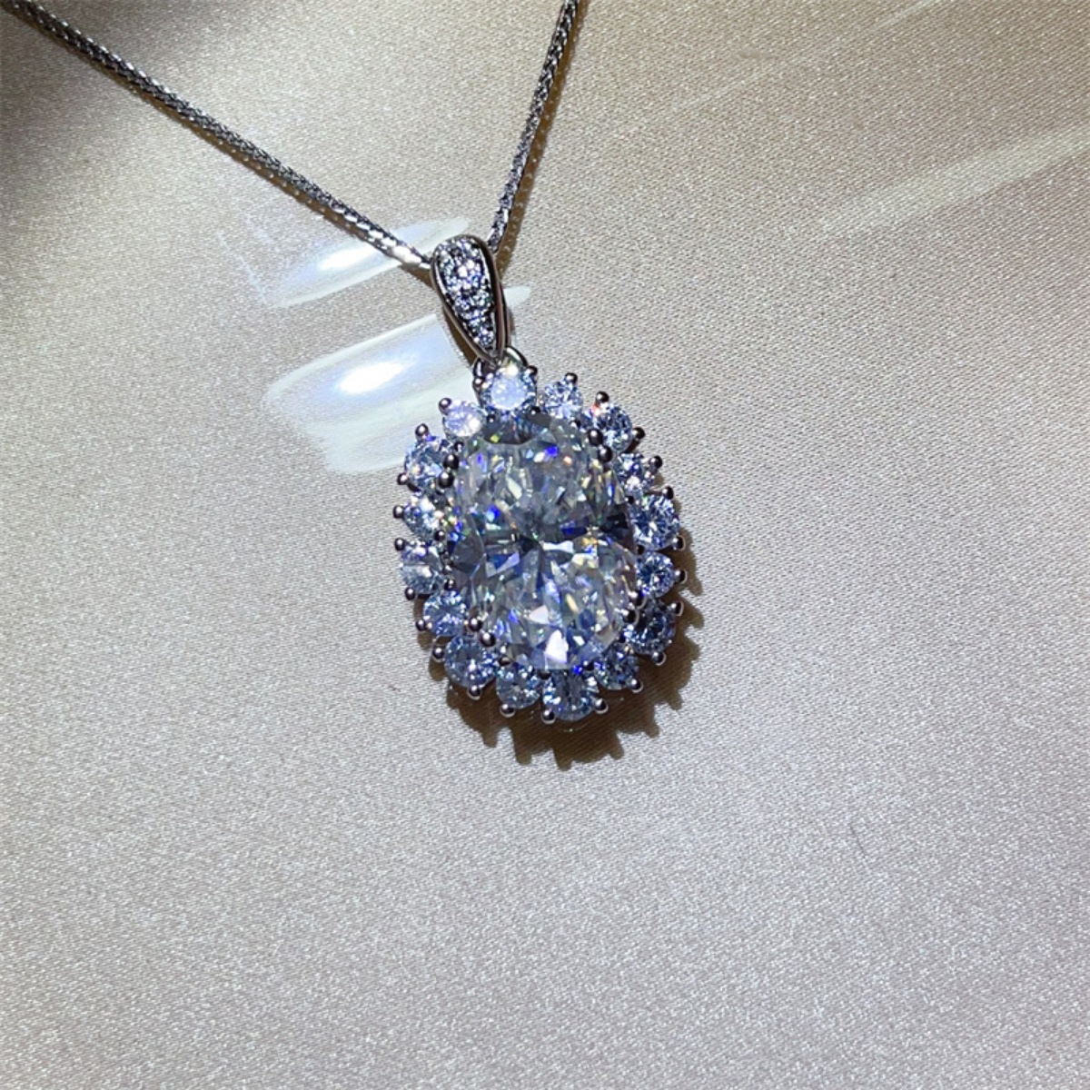 8 Carat Moissanite 925 Sterling Silver Pendant Necklace