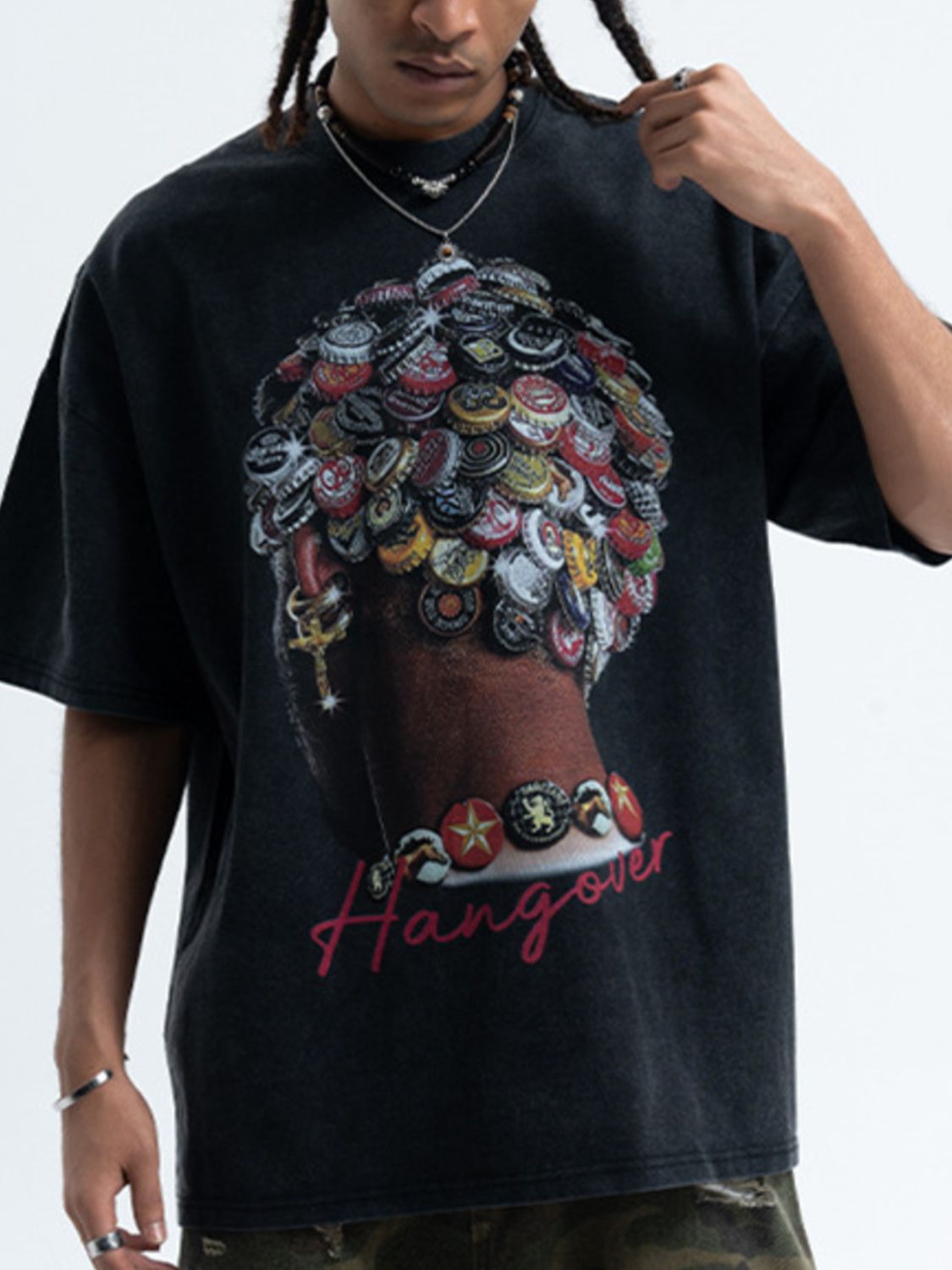 Men's Graphic Round Neck Vintage Wash T-Shirt