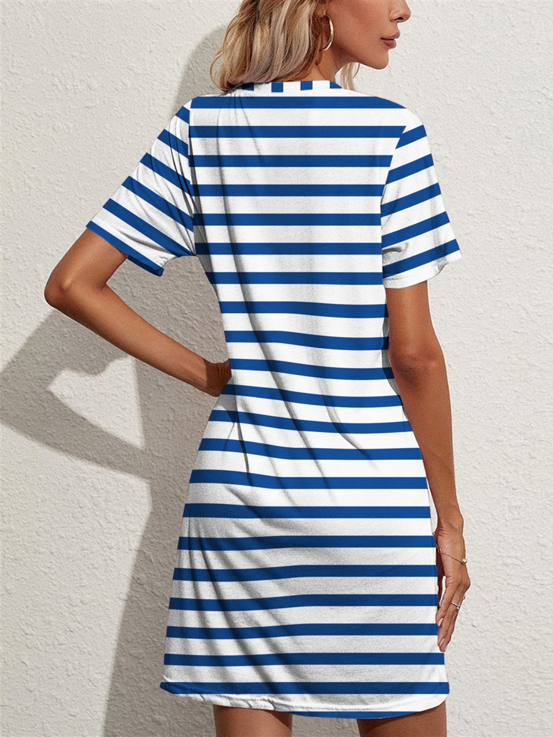 Contrast Striped Round Neck Short Sleeve Dress