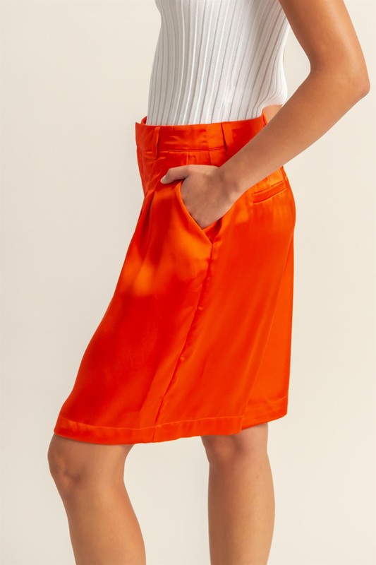 High-Waist Pleated Satin Shorts