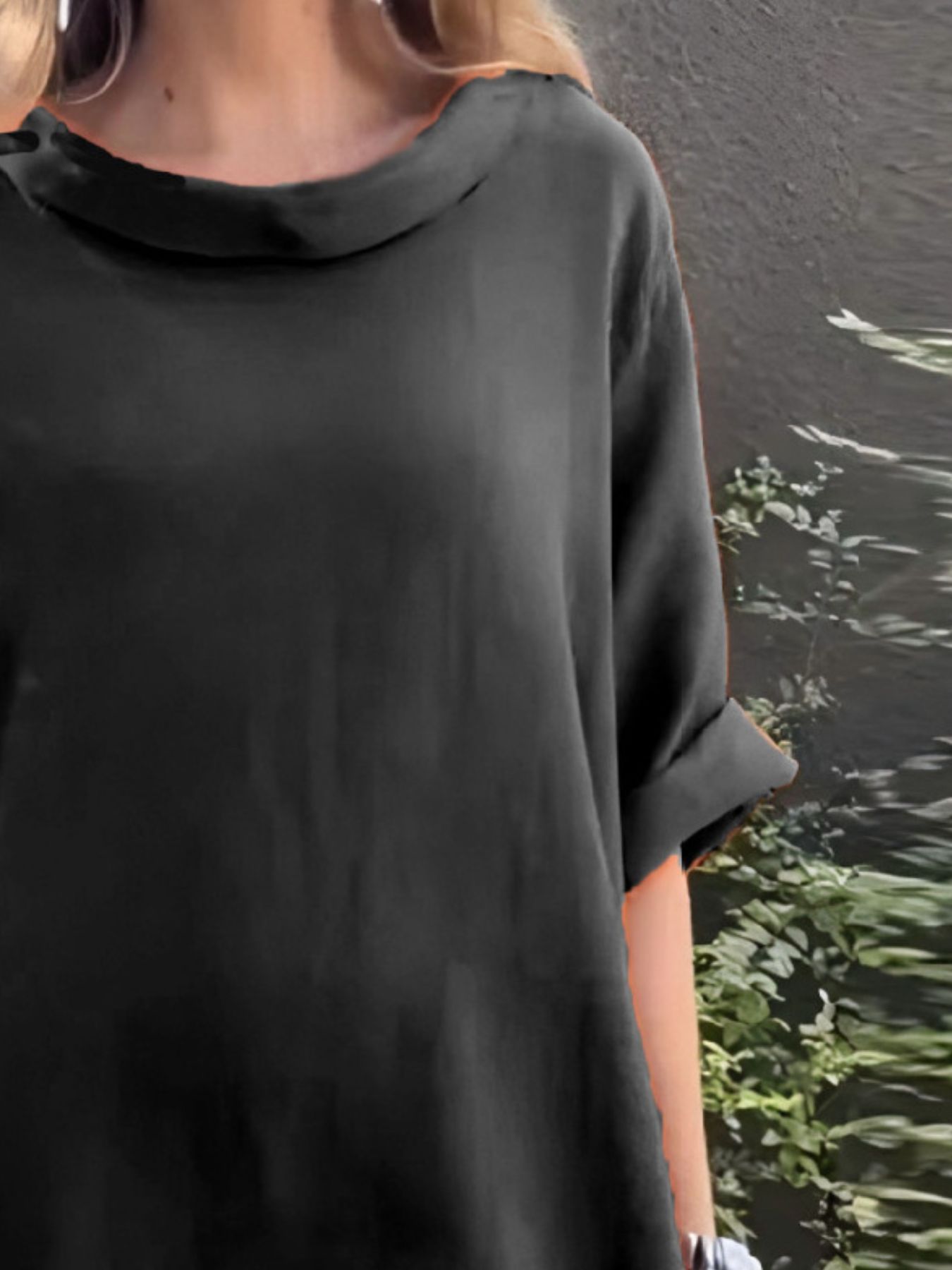 Full Size Casual Loose Fit Round Neck Midi Dress Plus Size