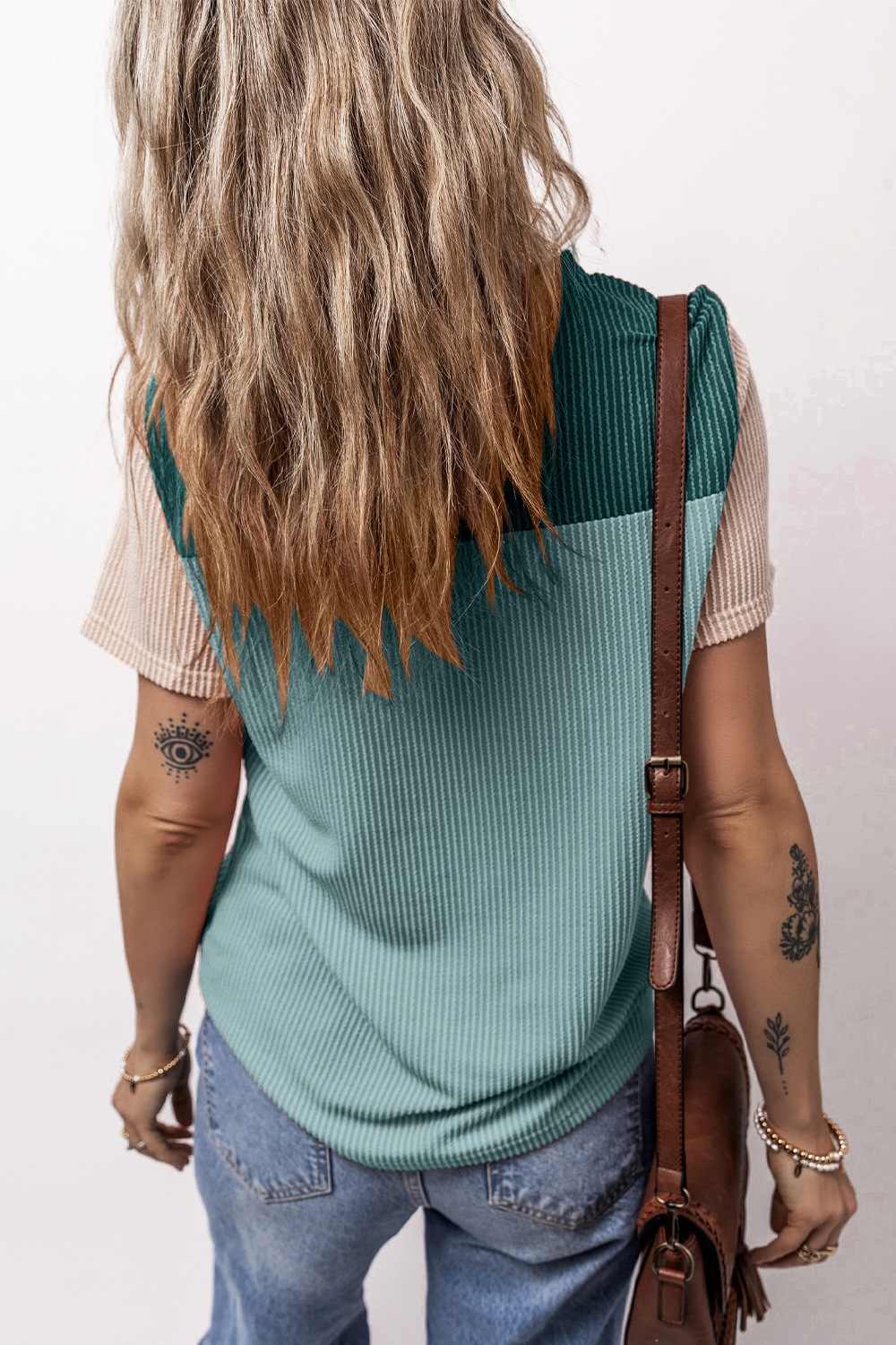 Color Block Round Neck Short Sleeve T-Shirt