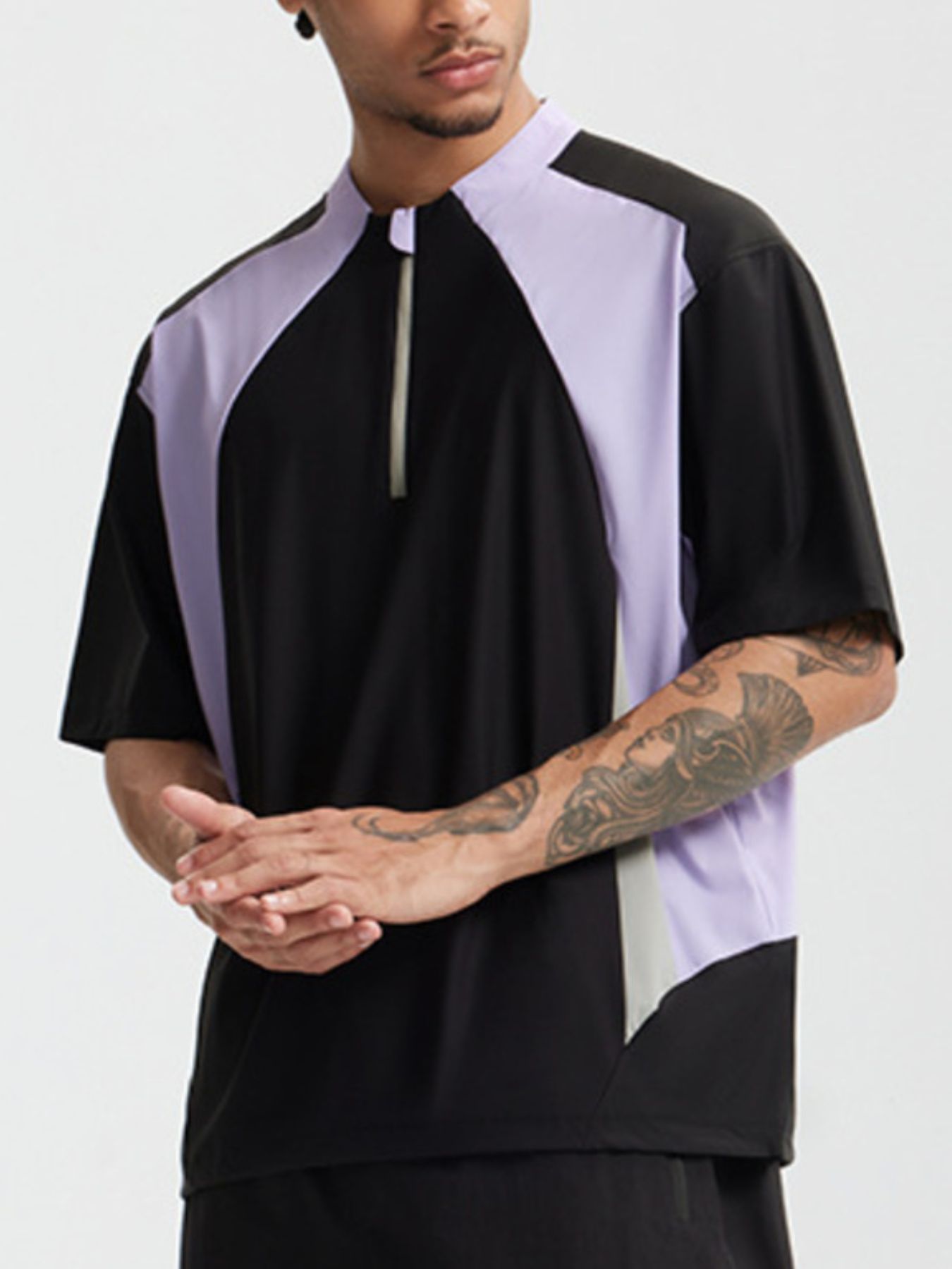 Men's Color Block Quick-Dry Half Zip T-Shirt