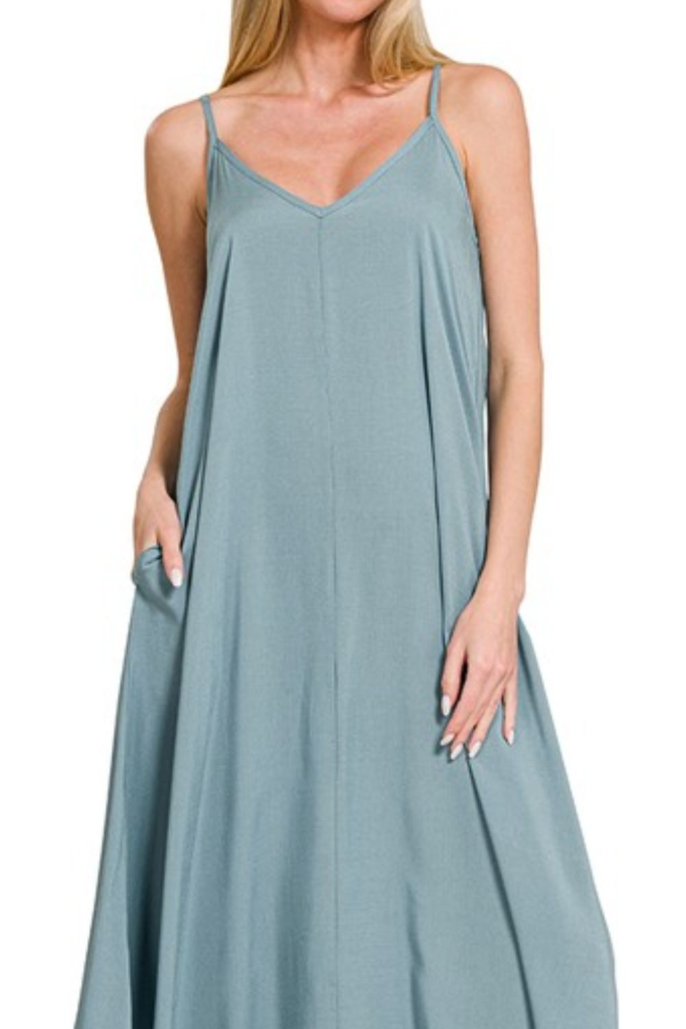 Woven Arc Hem Cami Dress With Flowy Pockets