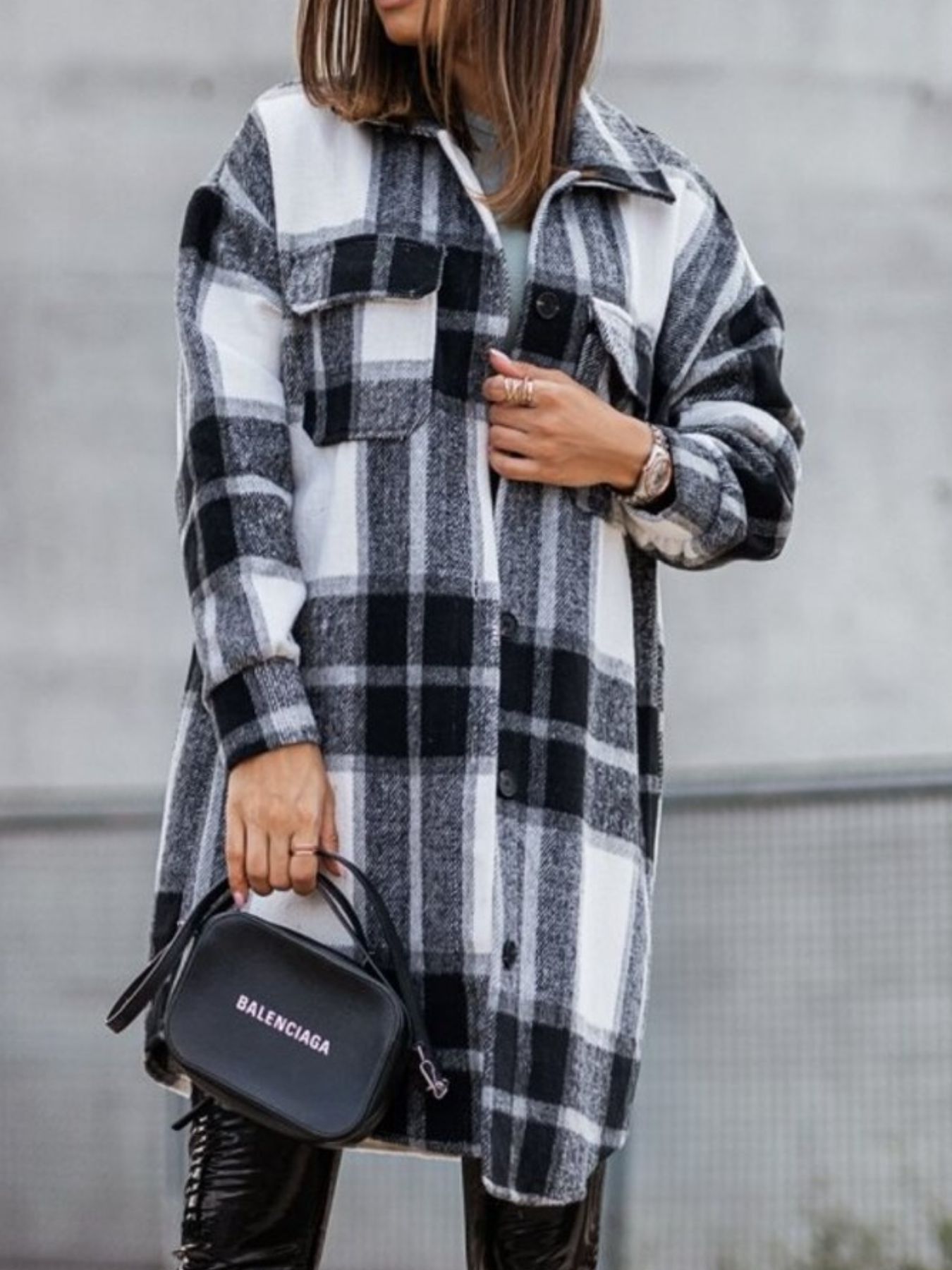 Button Down Collared Neck Plaid Flannel Shacket
