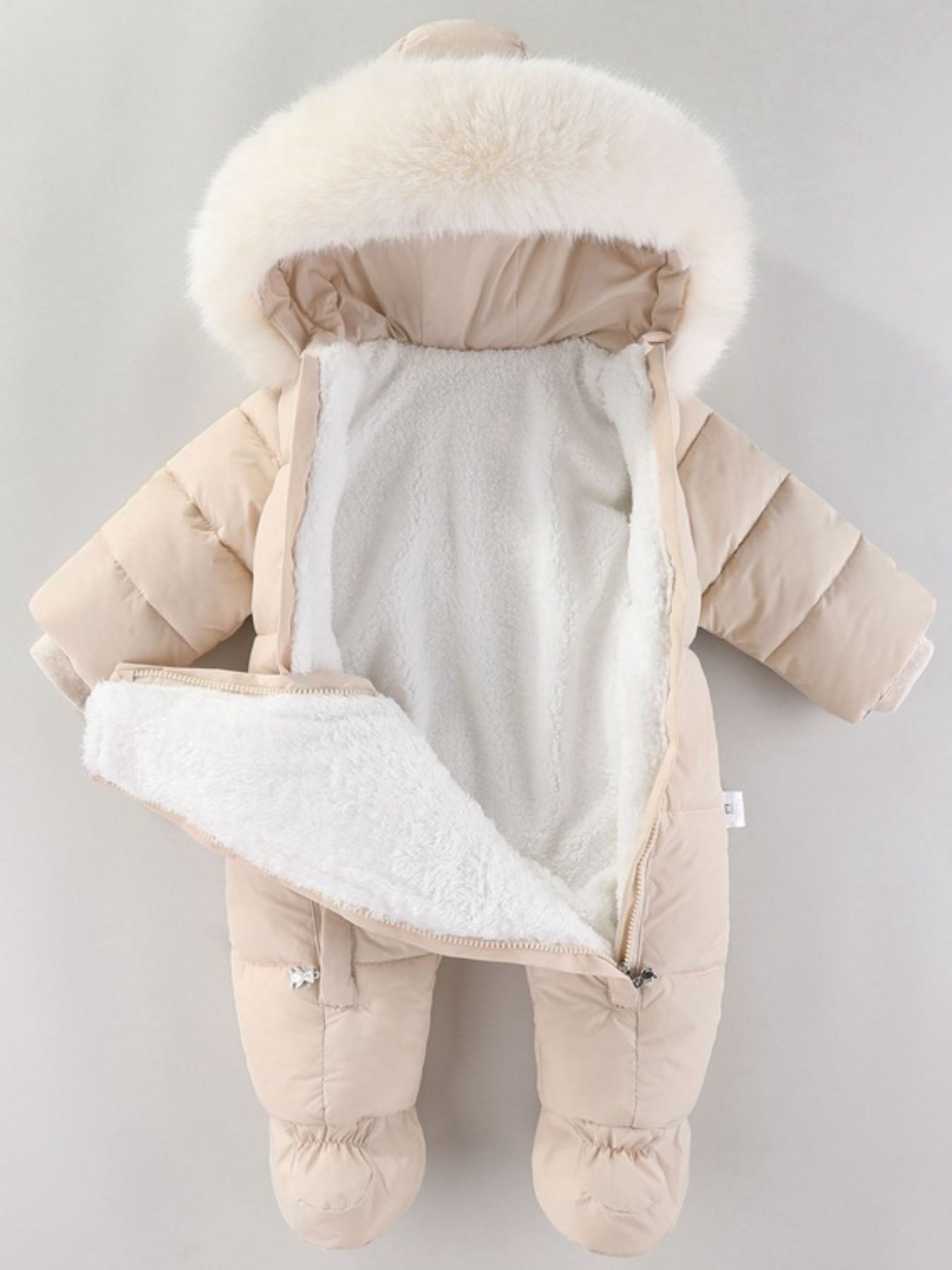 Children's Warm Padded One-Piece Snowsuit with Fur Hood