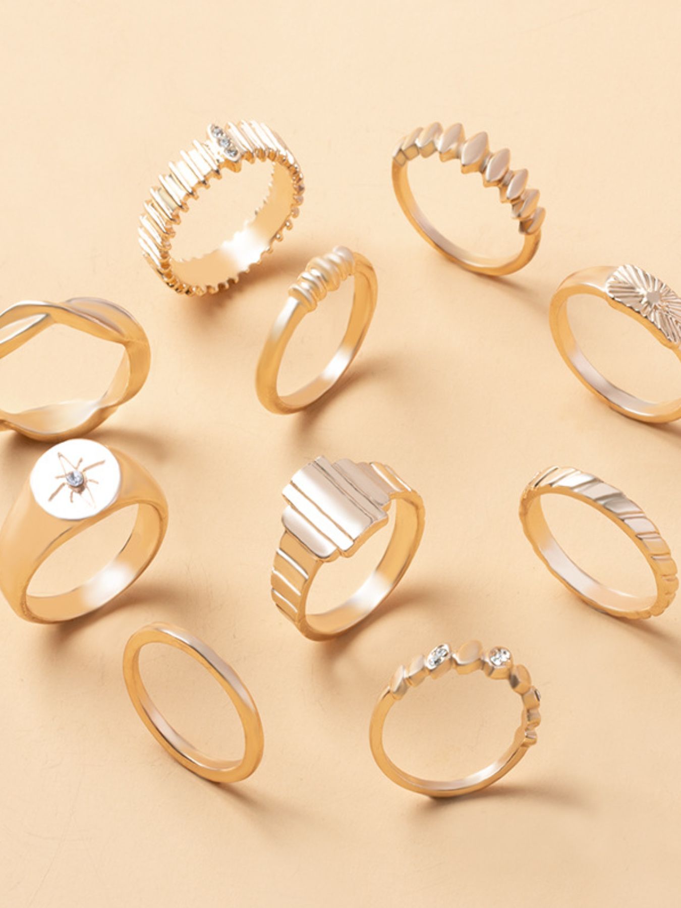 10-Piece 18K Gold-Plated Geometric Ring