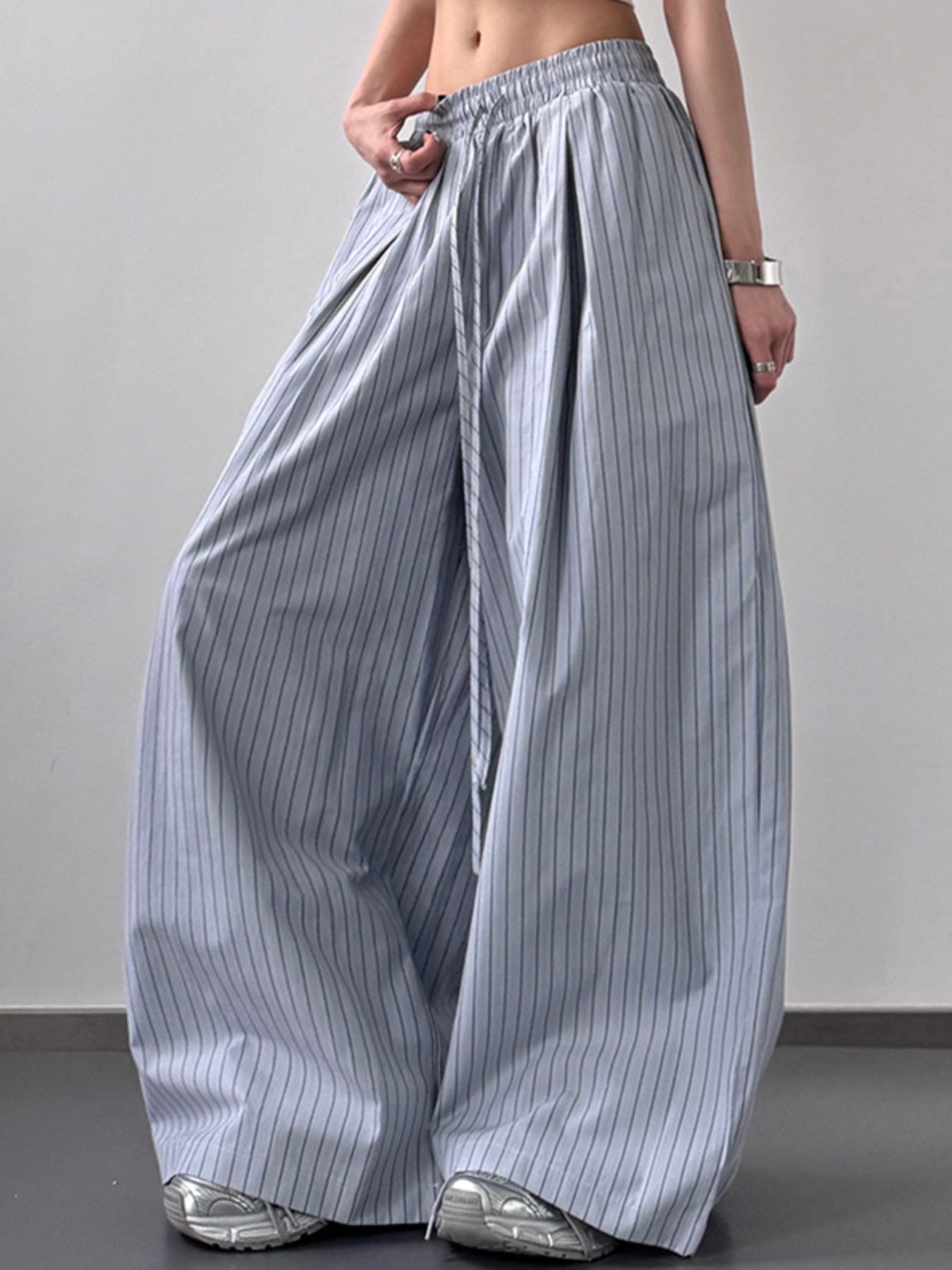 Striped Wide Leg Drawstring Pants