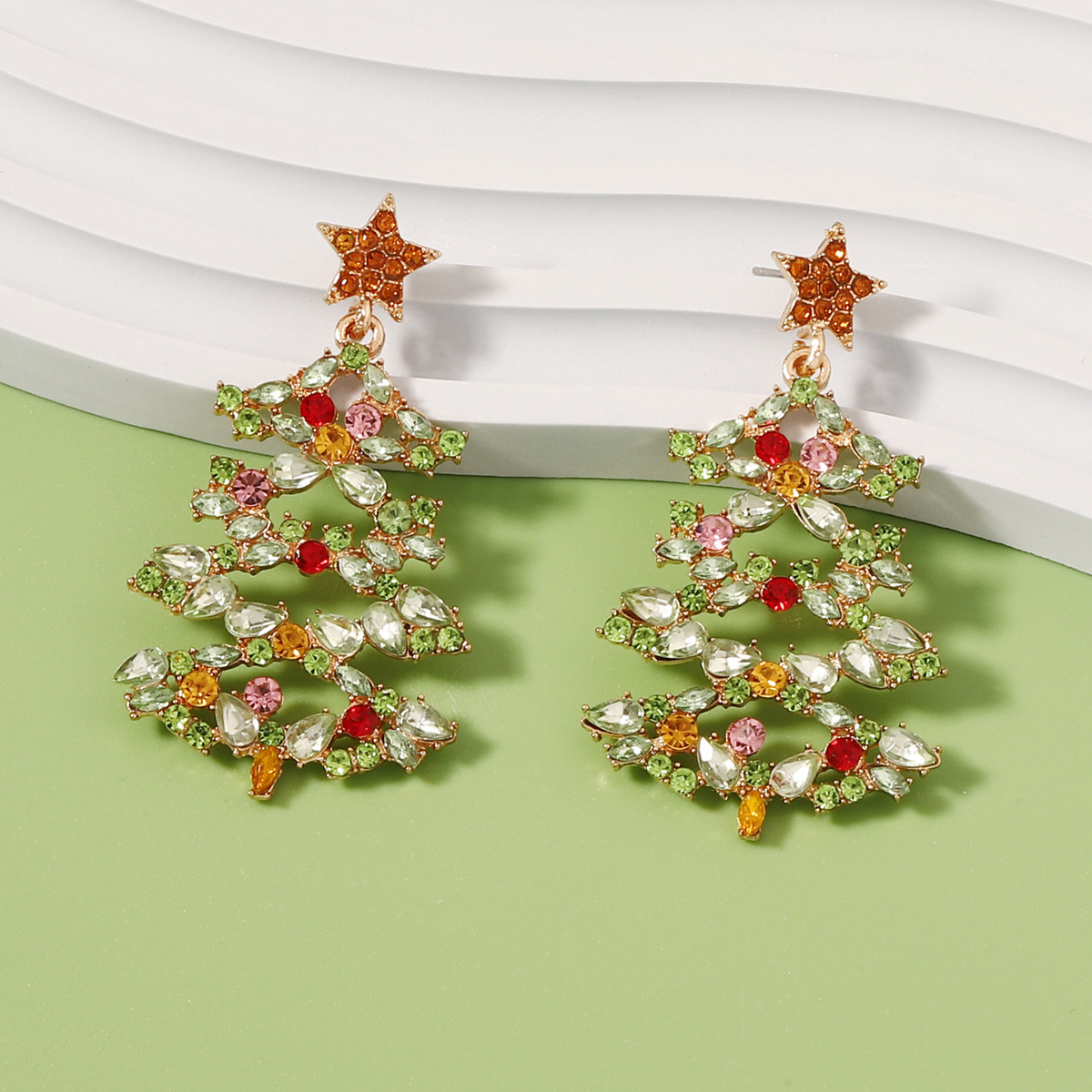 Christmas Tree Earrings with Rhinestones