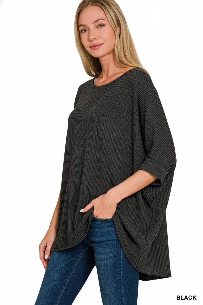 Raised Rib Bat Sleeve Top
