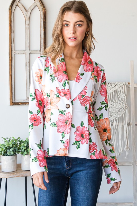 Full Size Multi Color Floral Blazers with Tunic Plus Size