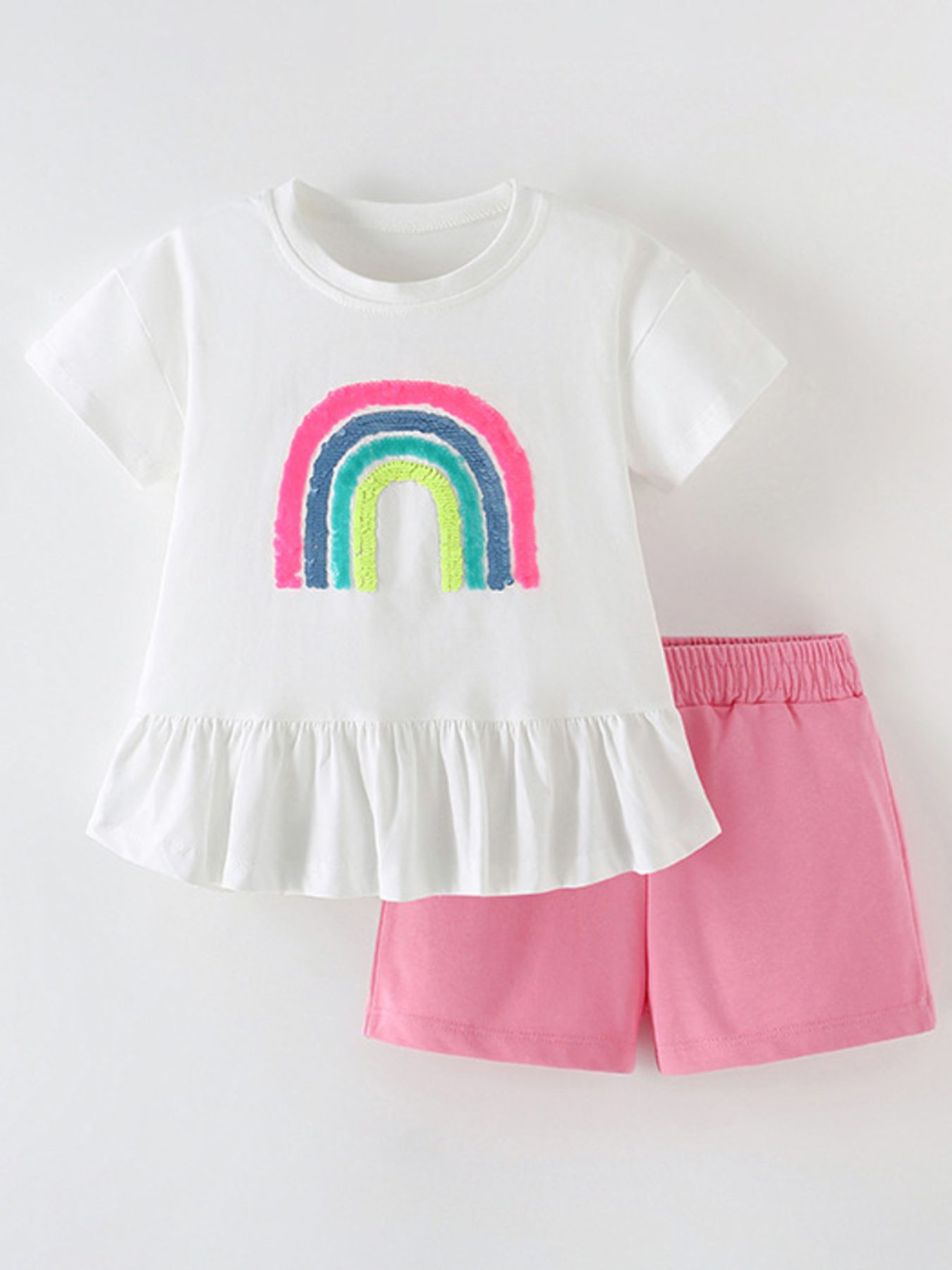 Children's Sequin Rainbow Top and Shorts Set