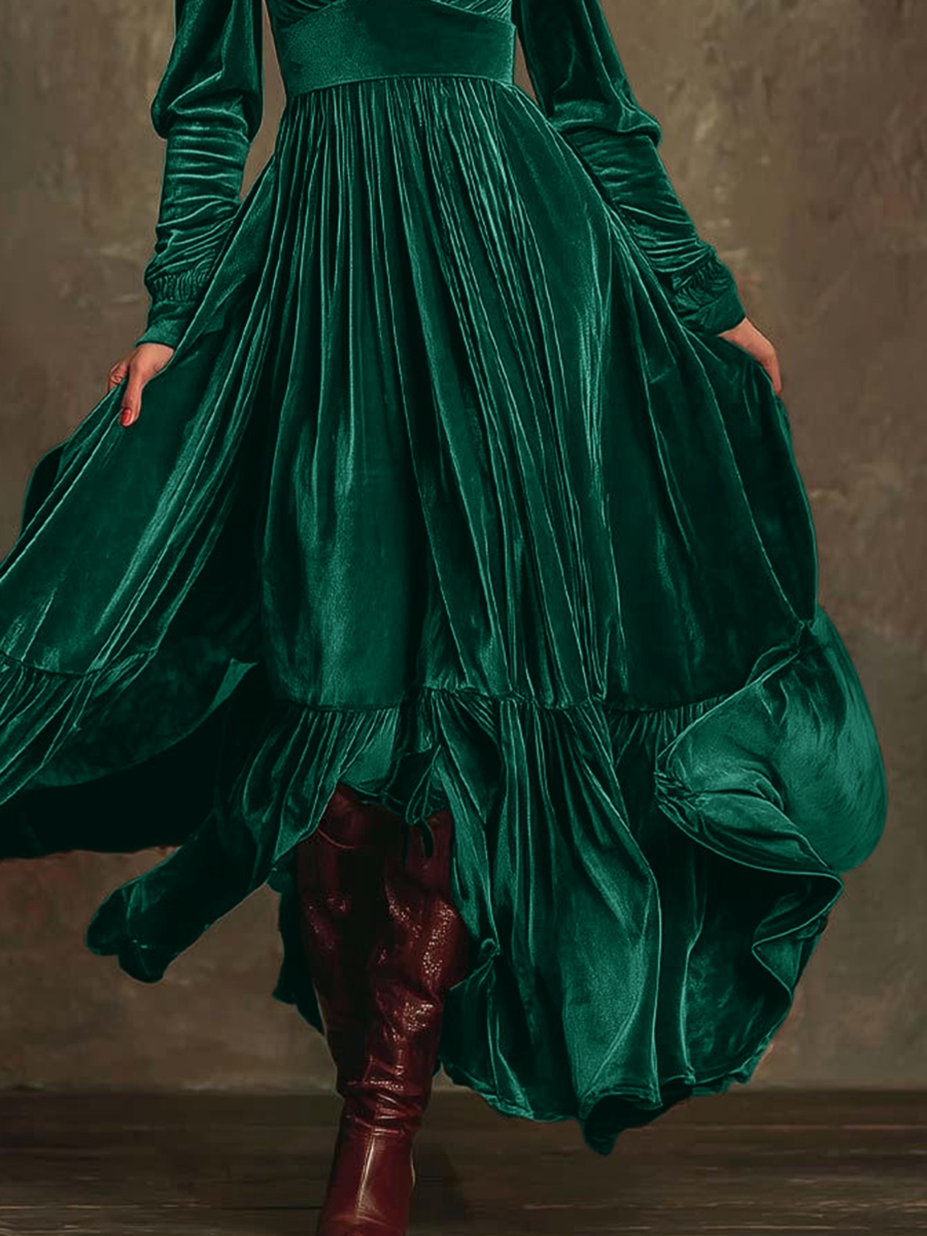 Velvet Deep V-Neck Maxi Dress