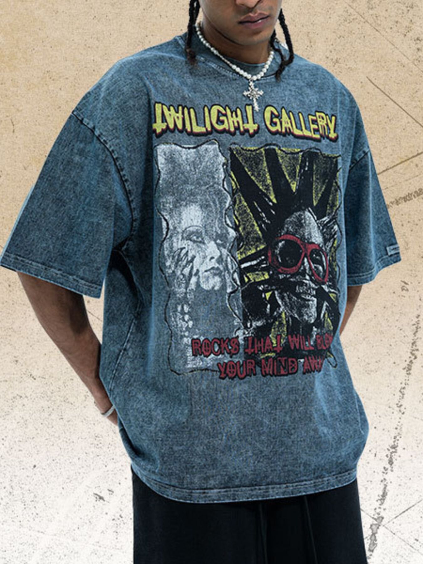 Men's Graphic Round Neck Vintage Wash T-Shirt