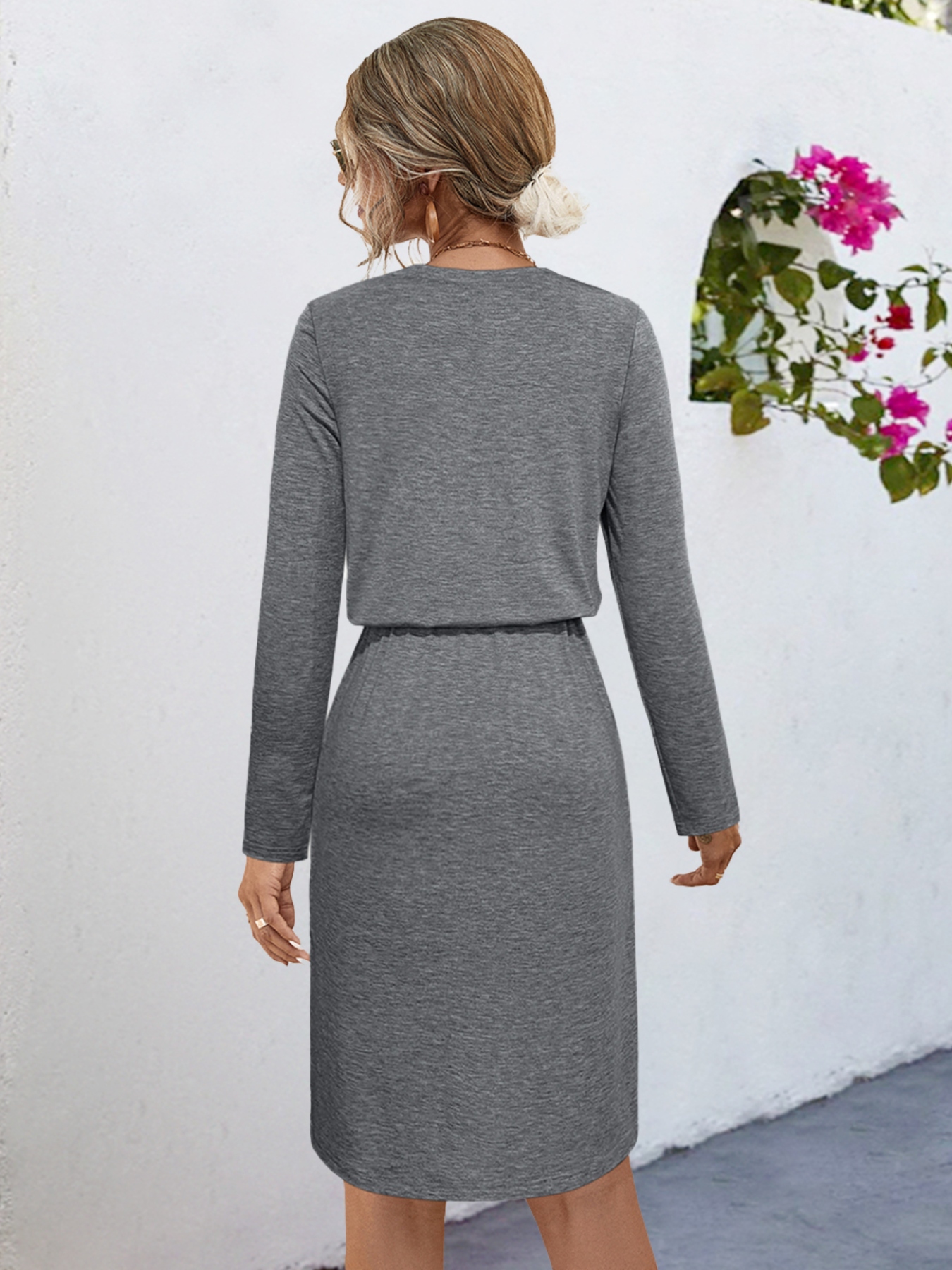 Long Sleeve Drawstring Midi Dress