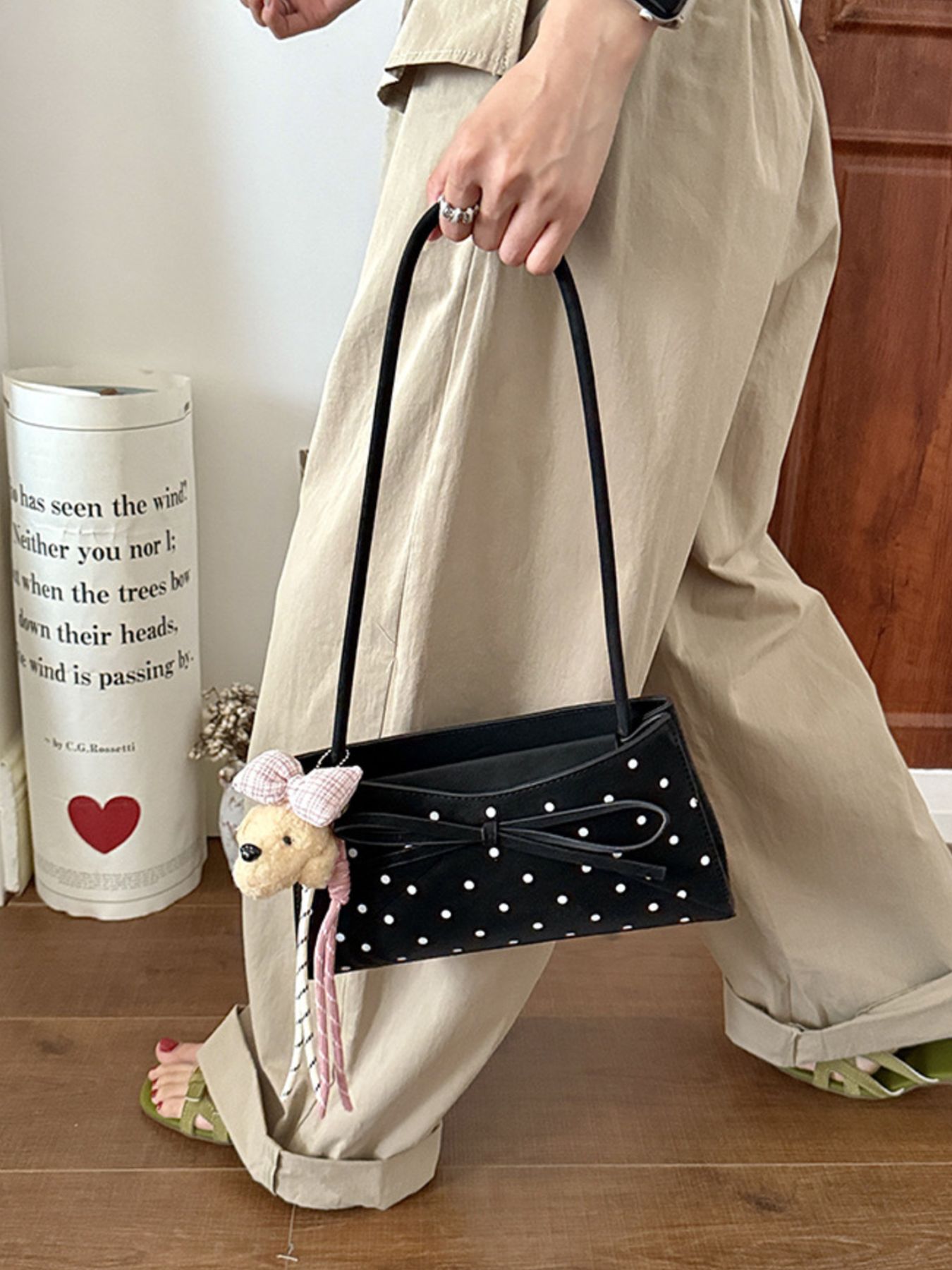 Polka Dot Bowknot Decor Shoulder Bag