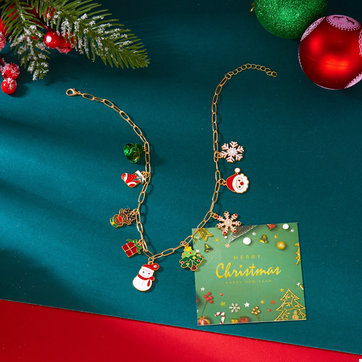 18K Gold-Plated Resin Christmas Theme Necklace