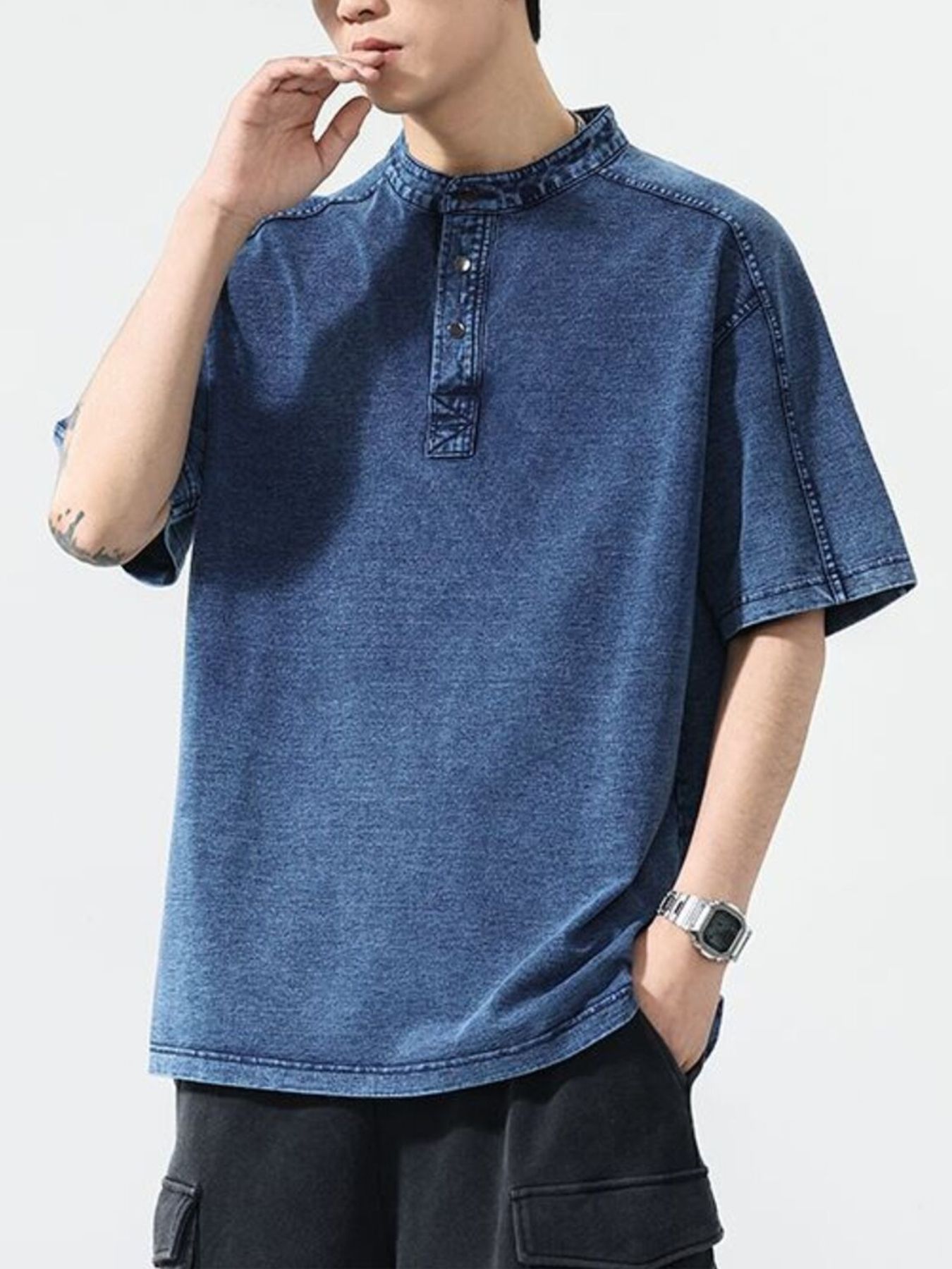 Men's Vintage Wash Short Sleeve Denim Shirt