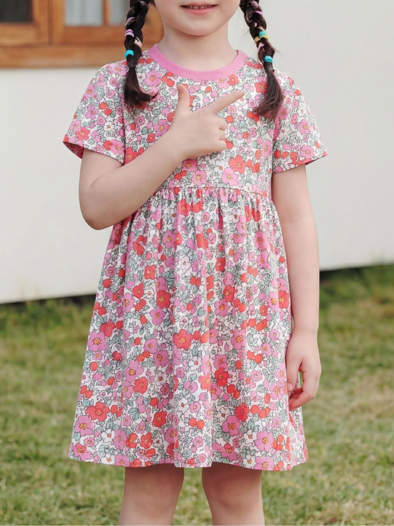 Children's Floral Print Short Sleeve A-Line Dress 1