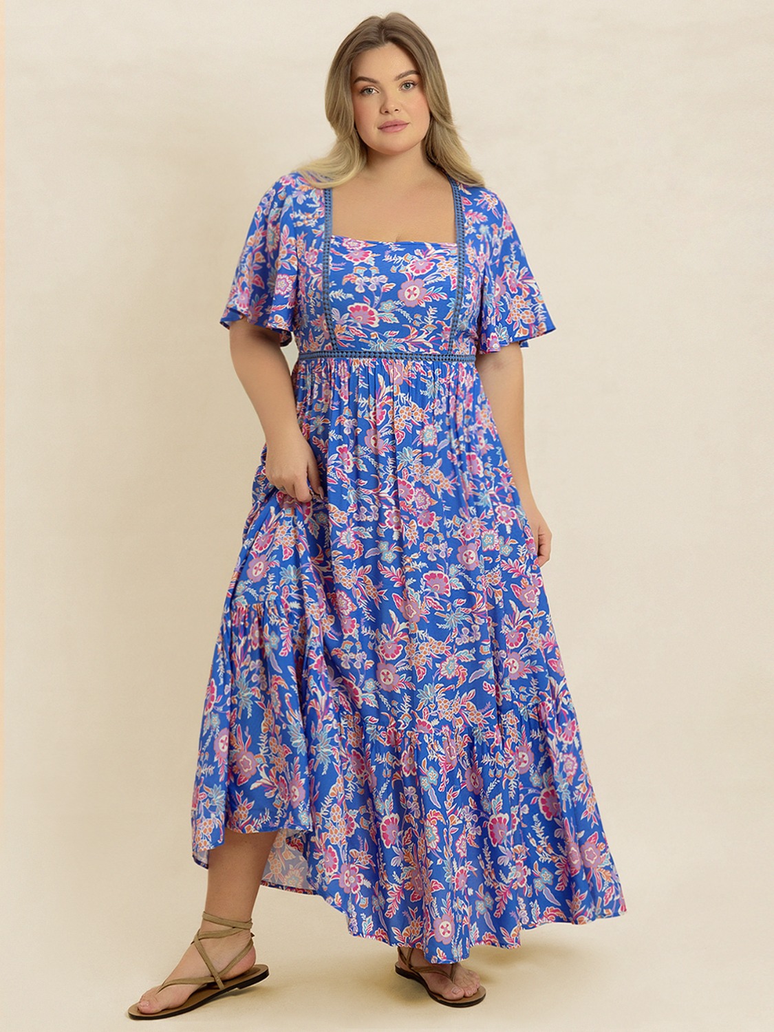 Plus Size Ruched Printed Short Sleeve Dress