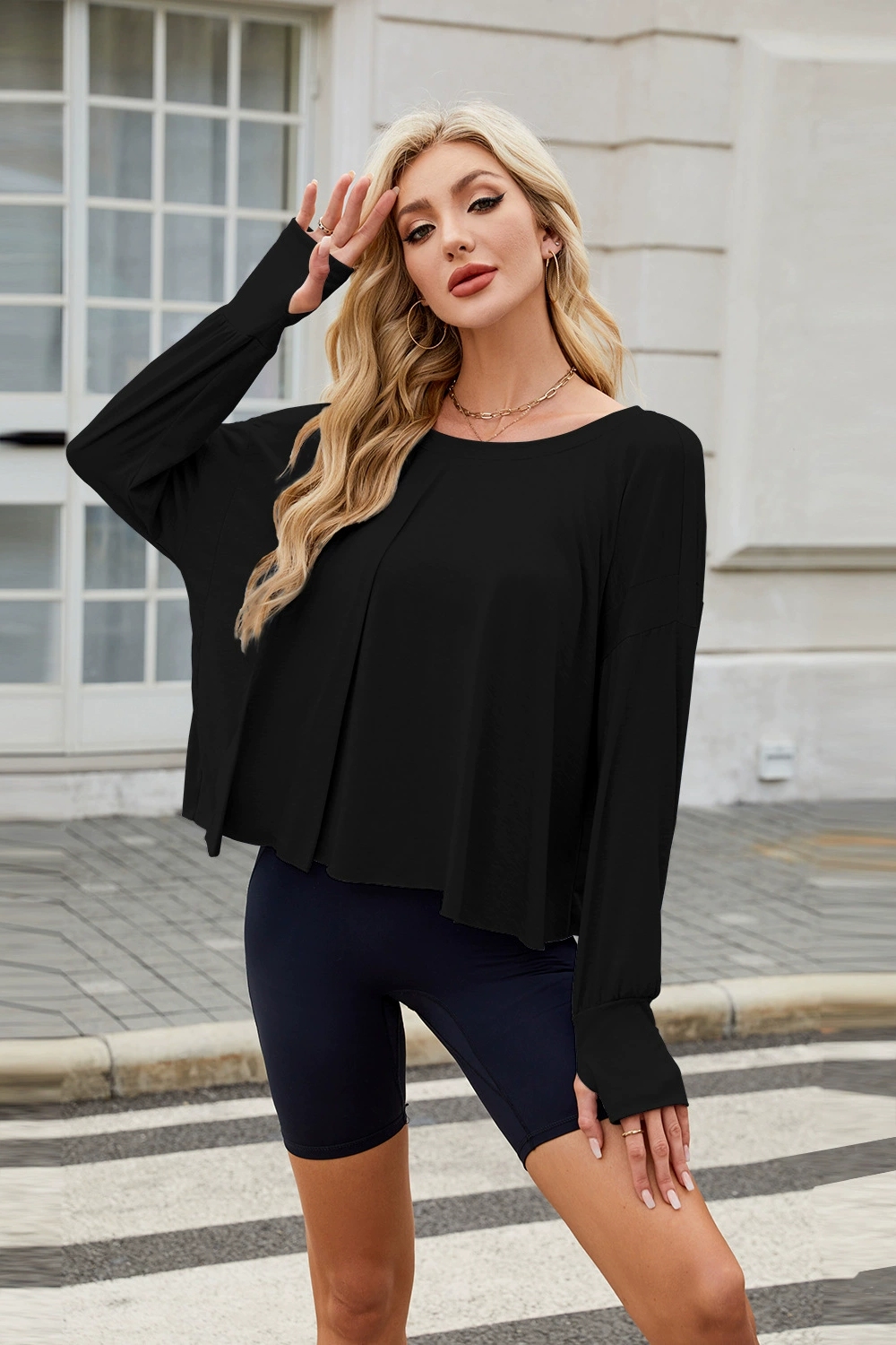 Backless Round Neck Long Sleeve T-Shirt
