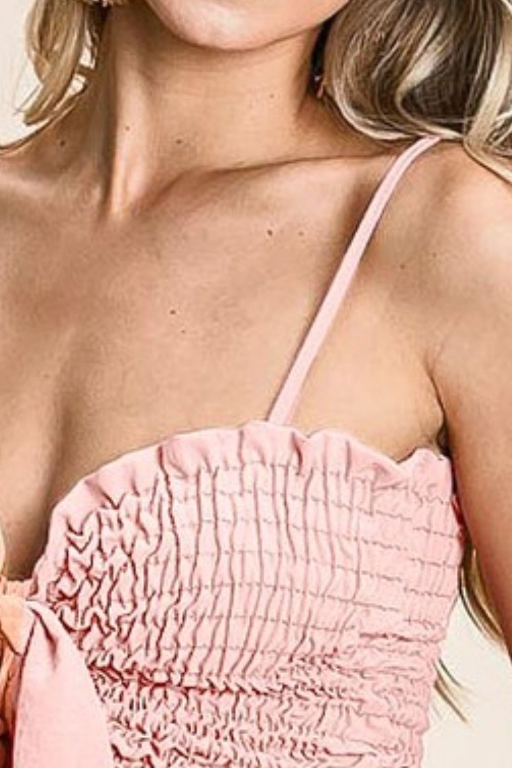 Woven Color Block Smocked with Ribbon Bra Top